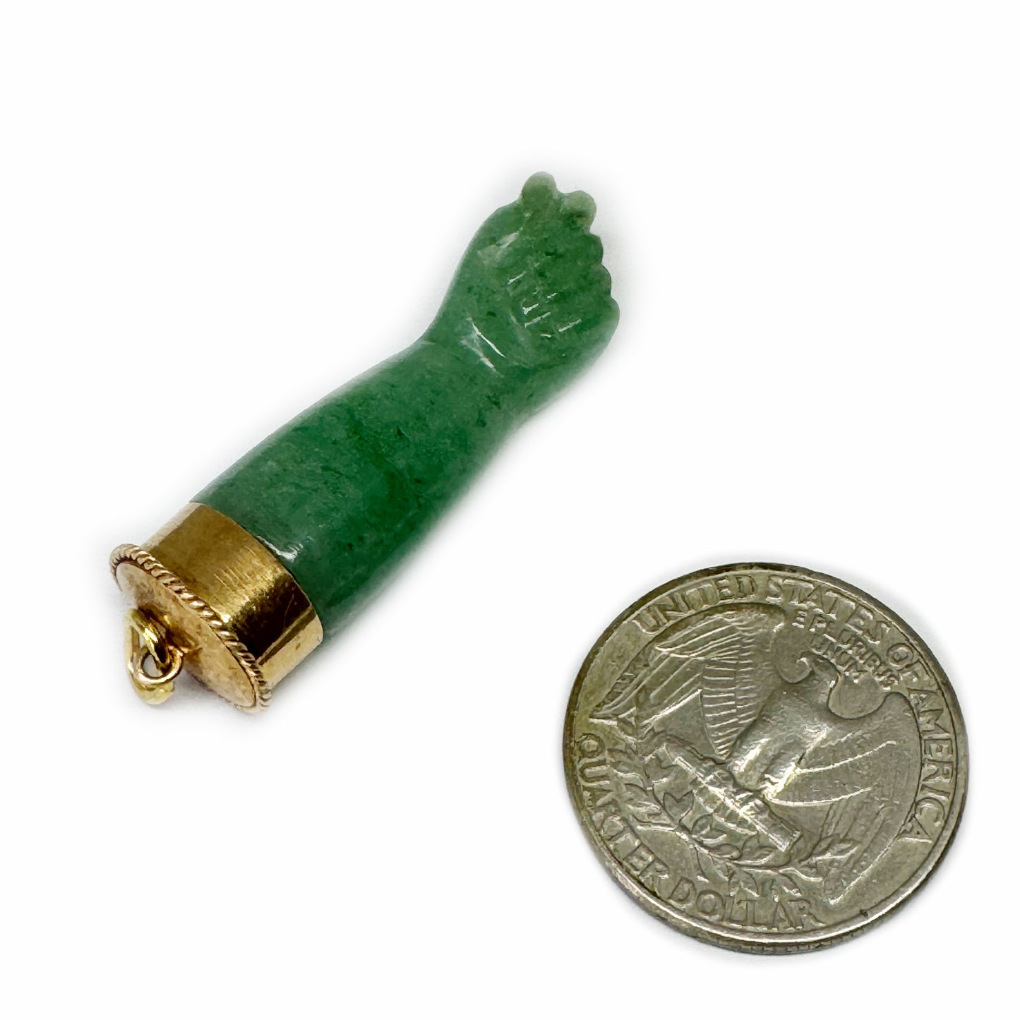 Antique 18 ct Rose Gold Green Gemstone Figa Hand Pendant | Vintage Jade Mano Fico Charm | 1920s 18k Gold Amulet