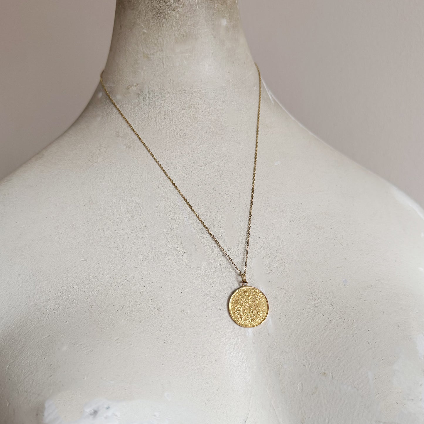 Antique 21k Solid Gold Austro-Hungarian 20 Corona Charm, 21 ct Coin Pendant, Austria 1894 Gold Coin Charm, Gold 6.9 grams
