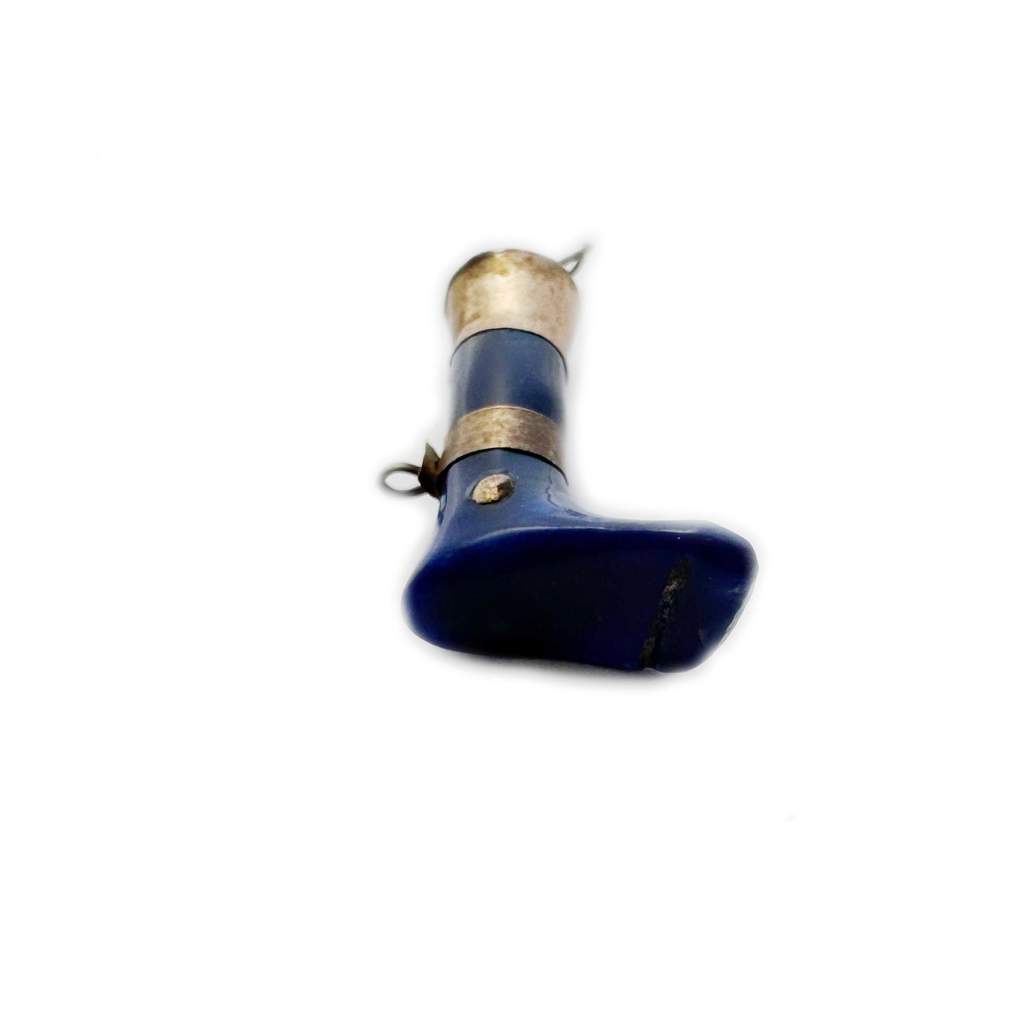 Antique Blue Leg Pendant, 1920s Ex Voto, Bakelite Leg Charm, Gold Plated, Anatomy, Leg Pendant, Figa Charm, Foot Charm, Figa Charm