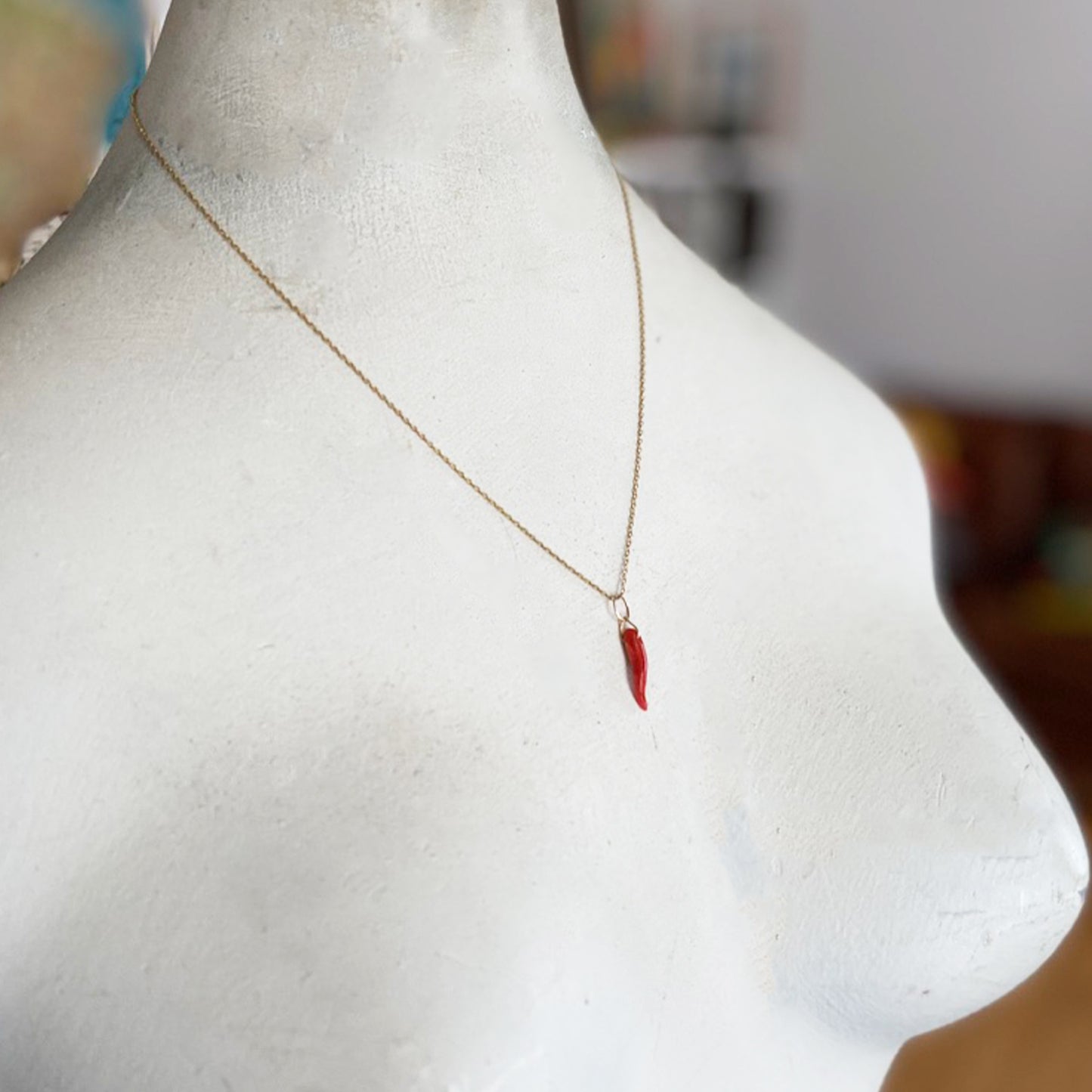 Antique 9k Gold Coral Horn Pendant