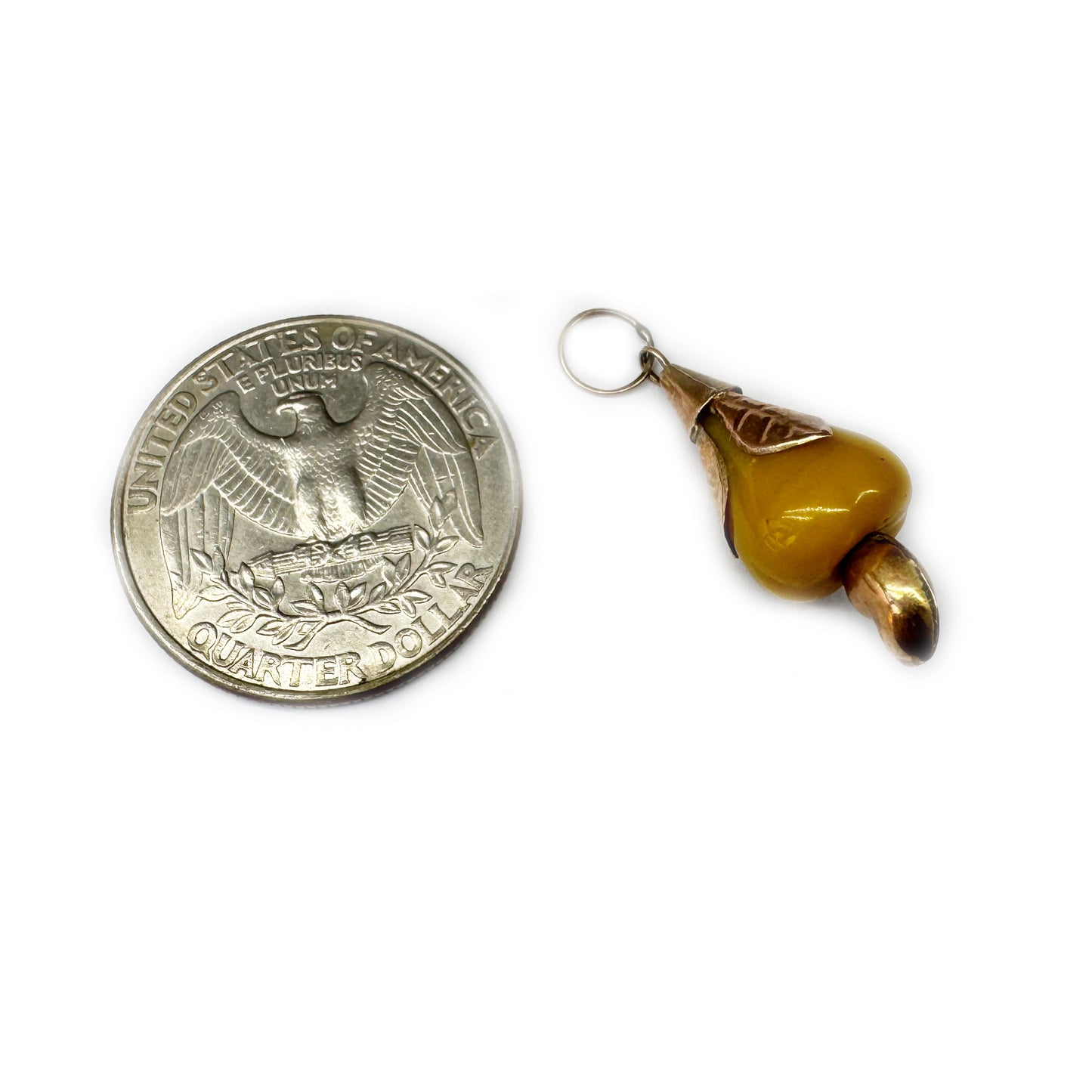 Antique 9k Gold Fruit Charm, Carved Bakelite, Fruit, 1940's, 9 ct Gold, Amulet, Pendant, Cashew Fruit Charm, Tropical Fruit Pendant