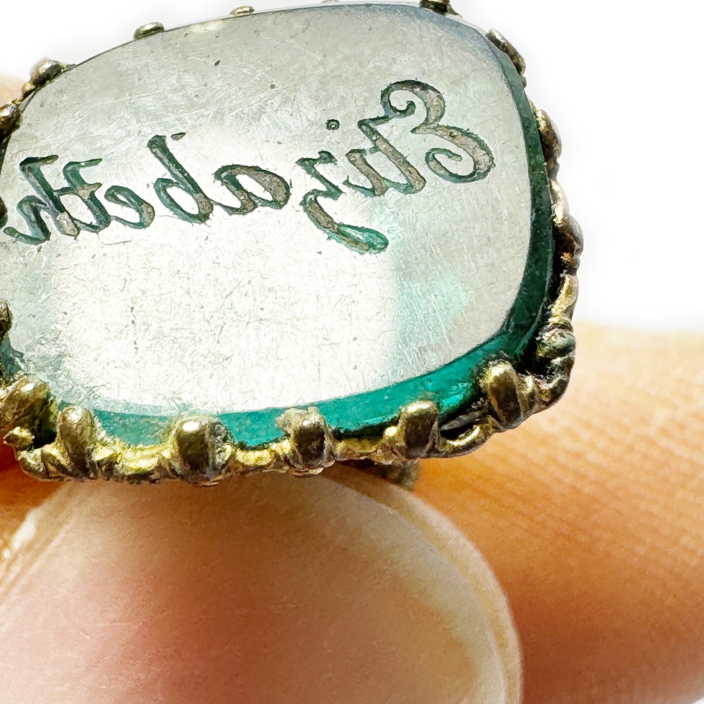 Antique Victorian Fob Seal, Elizabeth Name, Ornate Gilt Intaglio Charm, 19thC Jewellery Pendant, Blue Glass Wax Seal, Vintage Name Seal