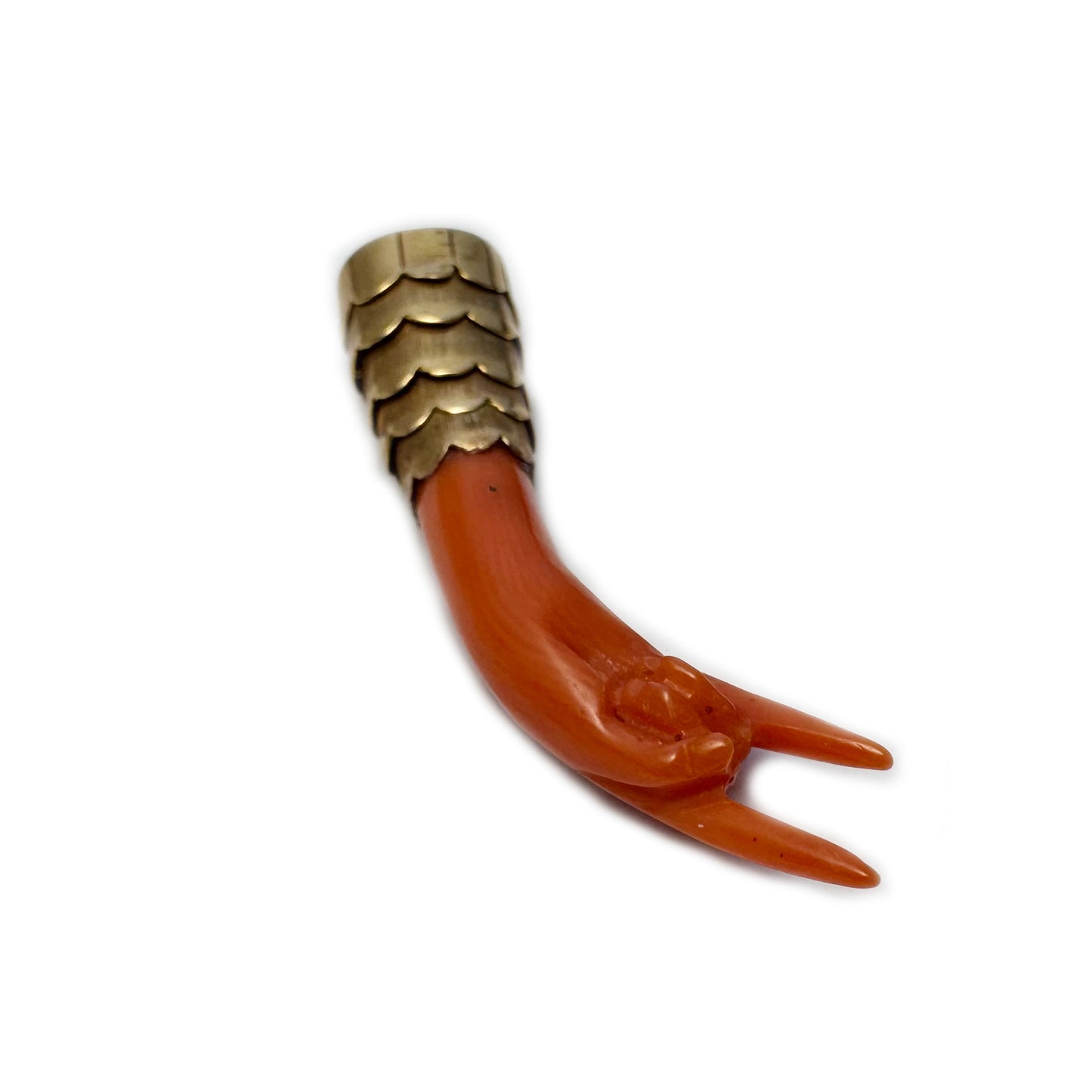Antique 16k Coral Figa, Horned Hand, 16ct Gold Natural Mediterranean Coral, Lucky Charm, Figa Charm, Articulated, Mano Cornuta, Sign Of Horn