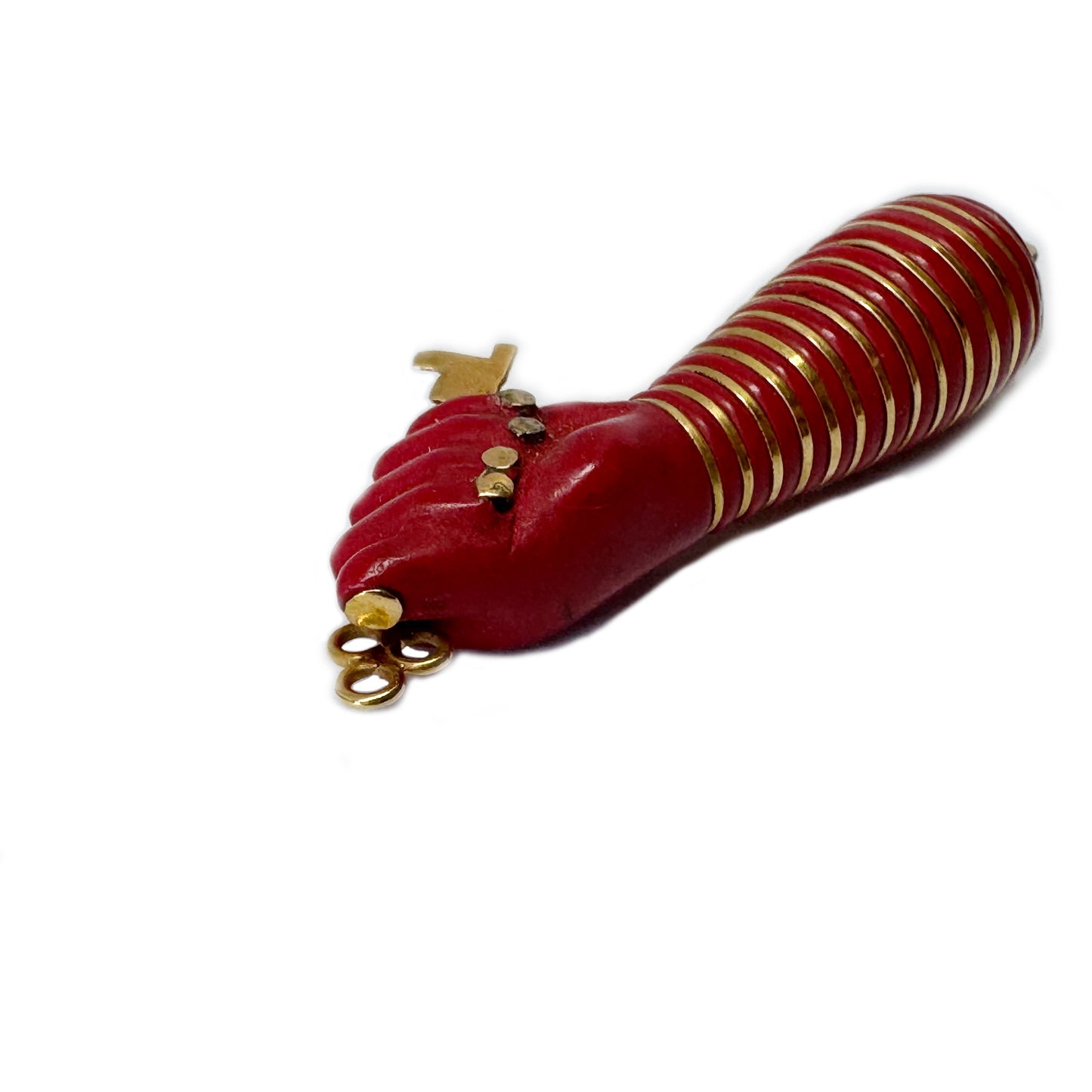 Vintage 18k Gold Resin Figa, 18 ct Gold Red 1950's Figa, Bakelite, Amulet, Figa Charm, Pendant, Mano Fico, Evil Eye, Freedom, Lucky Charm