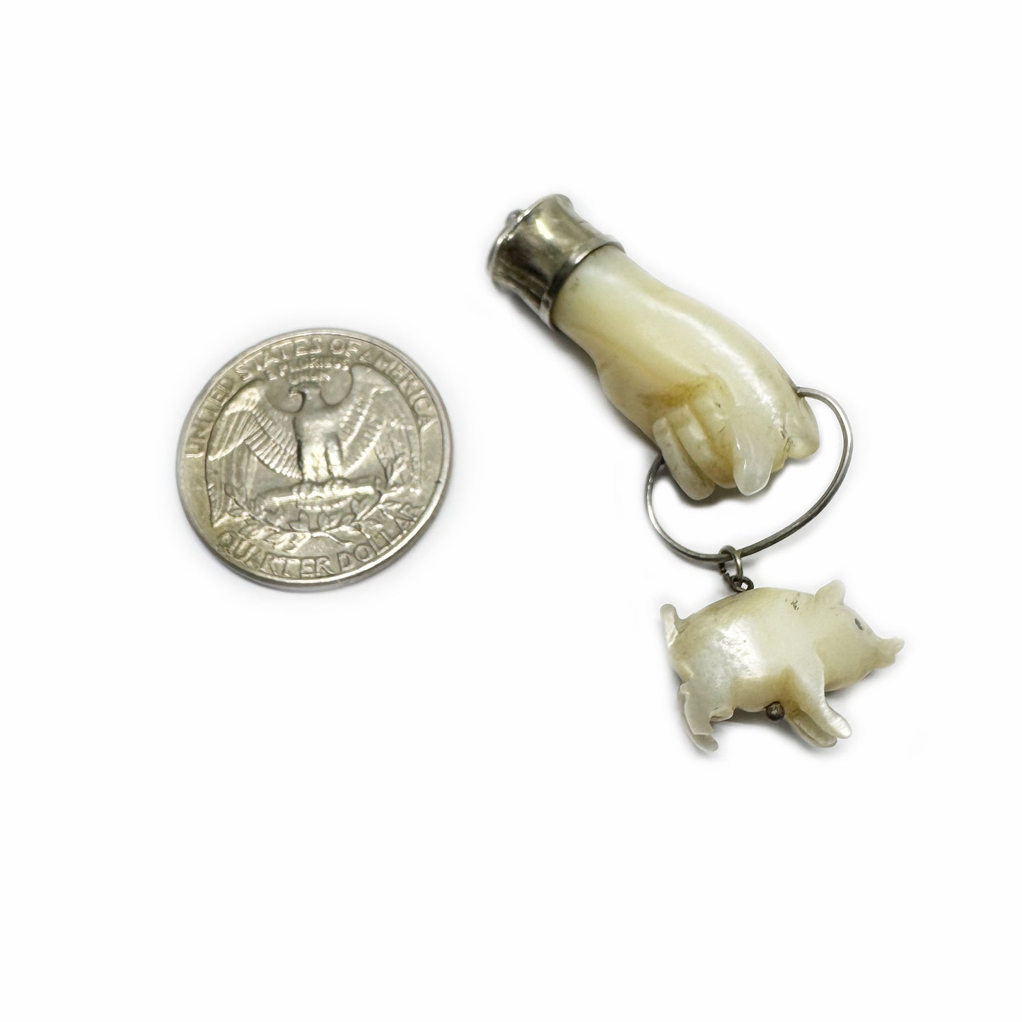 Antique Figa, Carved Mother Of Pearl, Mano Fico, Lucky Charm, Silver Victorian Fist, Hand Pendant, Amulet, Figa Charm, Mano Figa