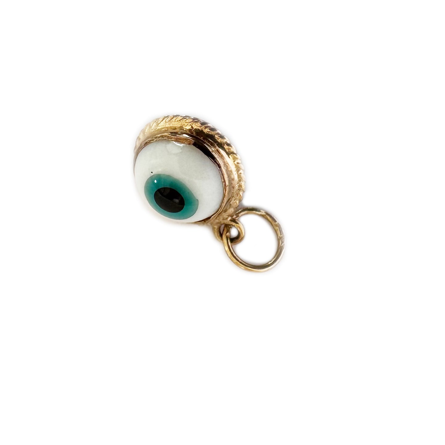 Vintage 14k Gold Evil Eye Charm Pendant, Glass Protection Amulet, 1950s Gold Talisman, Rare Evil Eye Fob for Luck, 14 ct Gold Charm