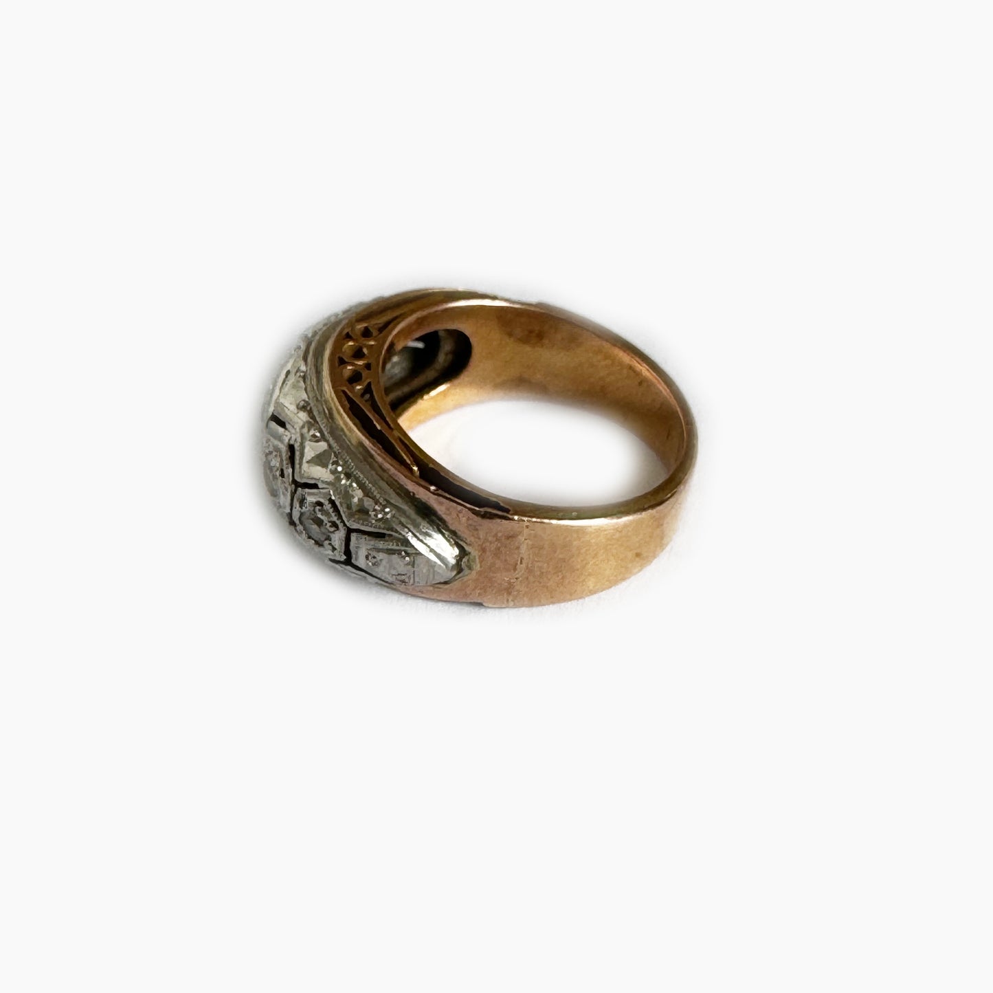 Antique Art Deco 18k gold diamond ring, 5.6 grams, Five Diamonds Ring, Halo Wedding Band Ring, 1940s Gold Ring, Gift For Her, Bride Ring