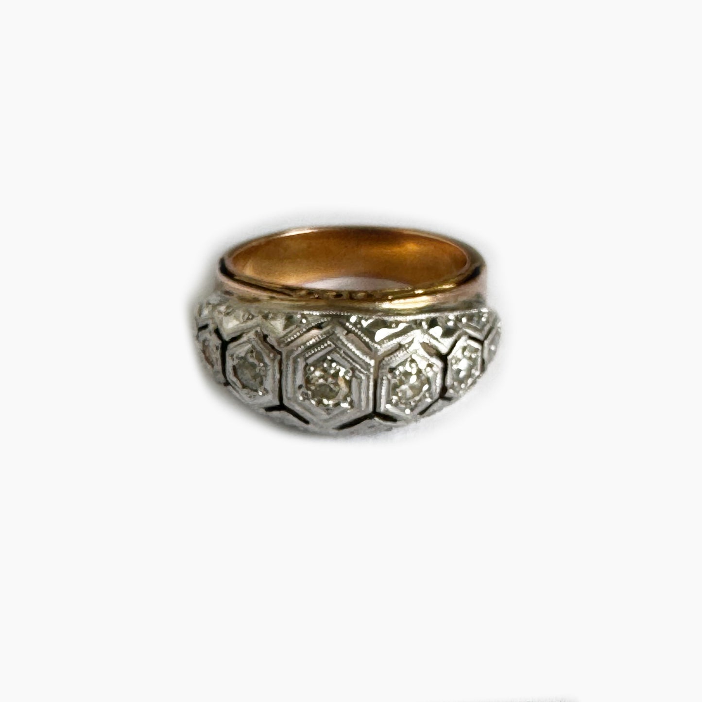 Antique Art Deco 18k gold diamond ring, 5.6 grams, Five Diamonds Ring, Halo Wedding Band Ring, 1940s Gold Ring, Gift For Her, Bride Ring