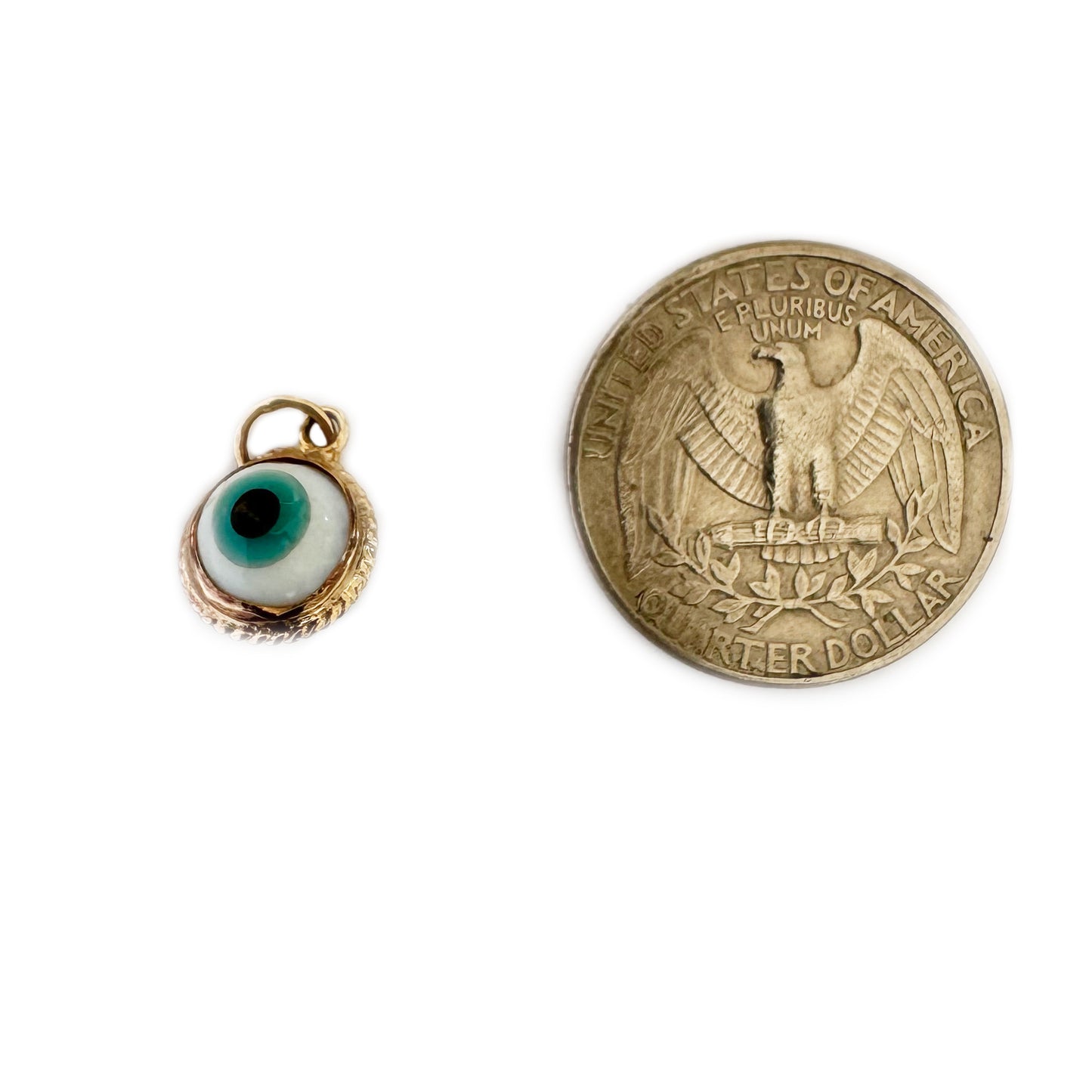 Vintage 14k Gold Evil Eye Charm Pendant, Glass Protection Amulet, 1950s Gold Talisman, Rare Evil Eye Fob for Luck, 14 ct Gold Charm