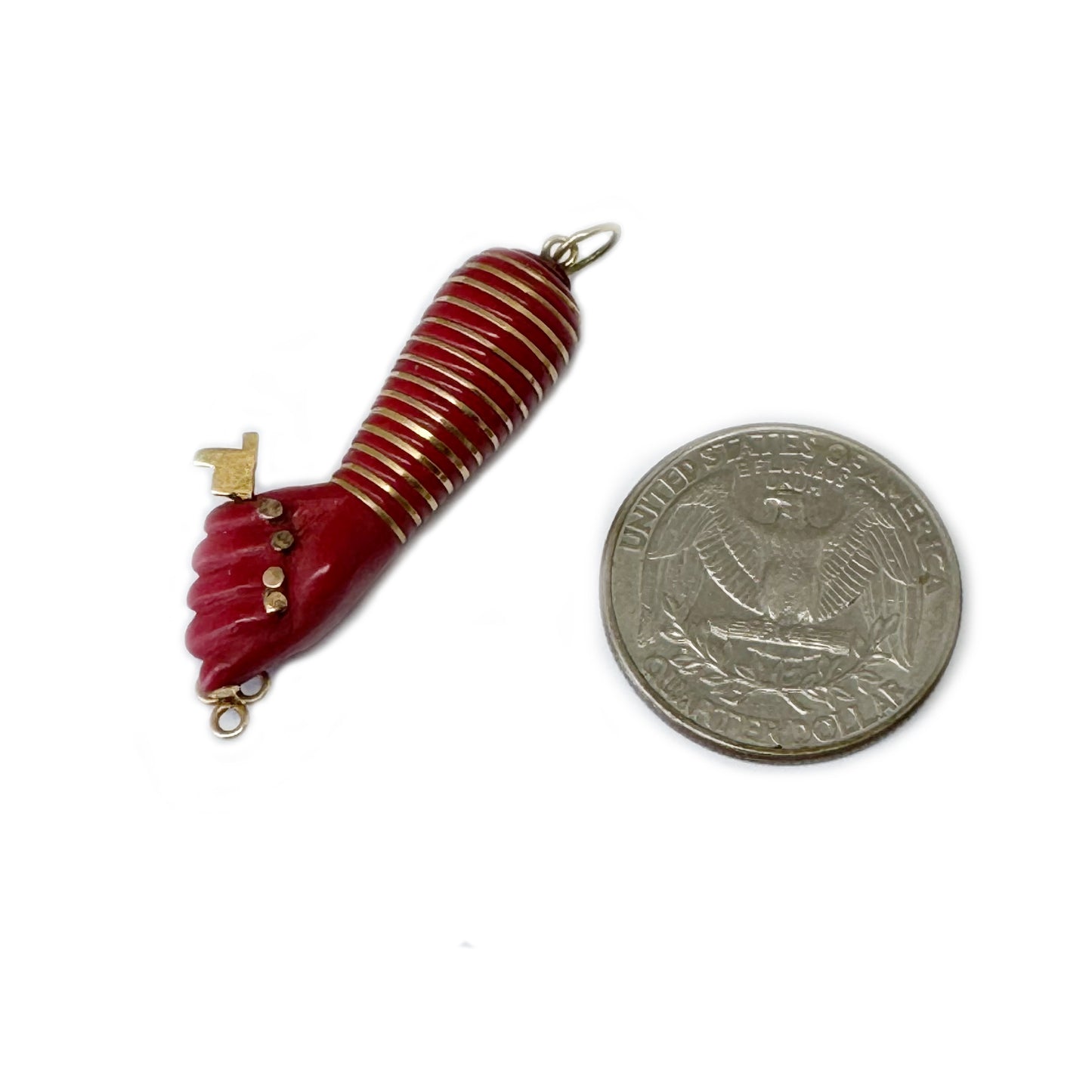Vintage 18k Gold Resin Figa, 18 ct Gold Red 1950's Figa, Bakelite, Amulet, Figa Charm, Pendant, Mano Fico, Evil Eye, Freedom, Lucky Charm