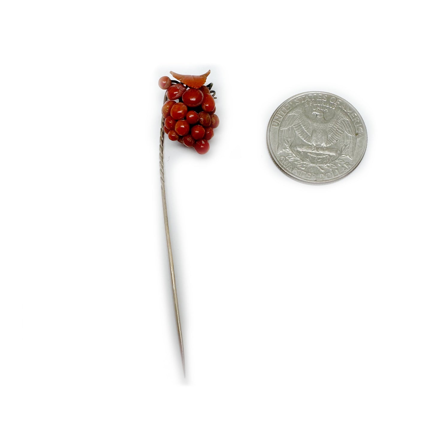 Antique Mediterranean Coral Grapes Stick Pin | Victorian Tie Pin Red Orange Coral Jewellery