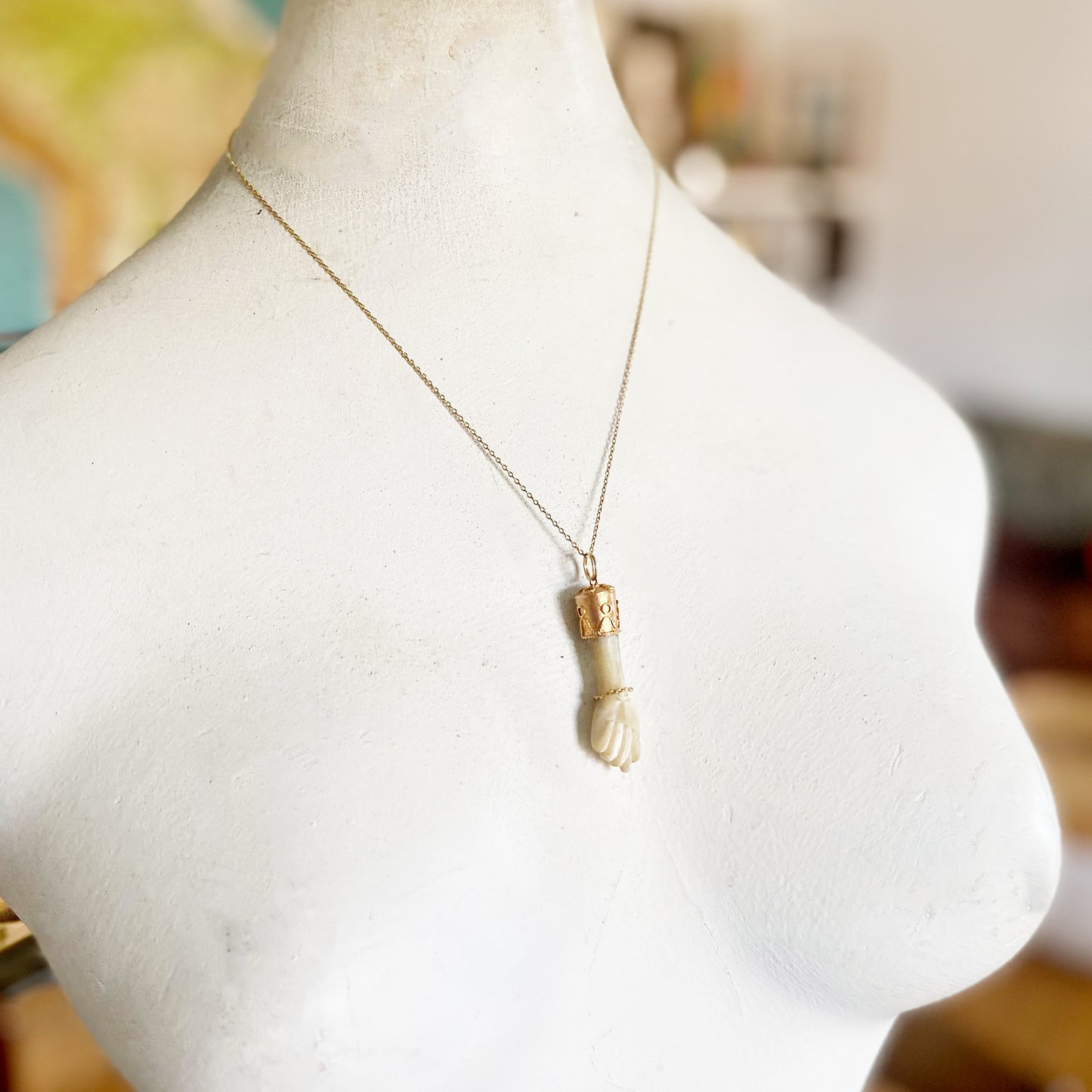 Antique 18k Gold Figa, Carved Mother Of Pearl, Mano Fico, Lucky Charm, Victorian Figa, Hand Pendant, Figa Charm, Mano Figa, Evil Eye