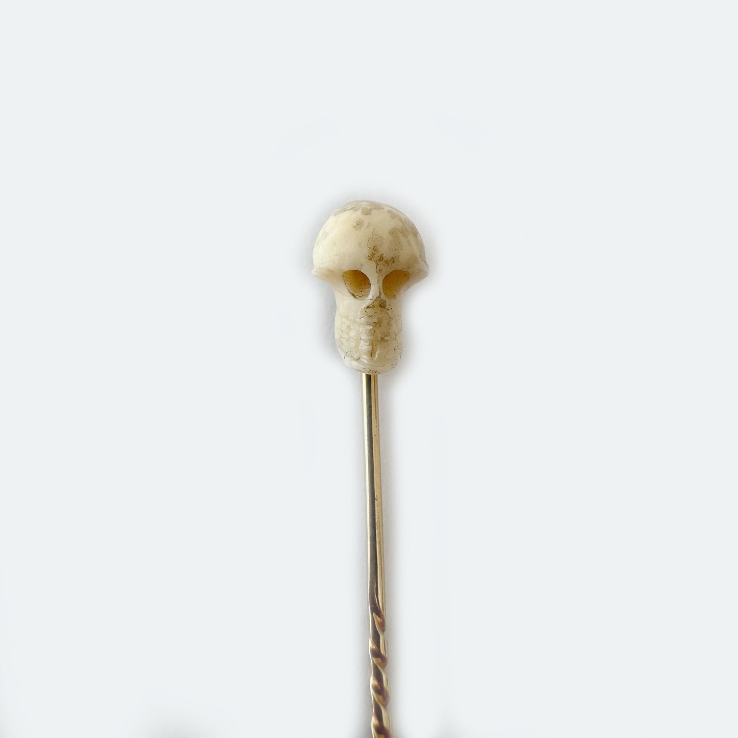 Antique 9k Gold Skull Stick Pin, Victorian Memento Mori Pin, 9 ct Gold Carved Bone Skull Cravat StickPin, 1800s Lapel, 19th Century Tie Pin