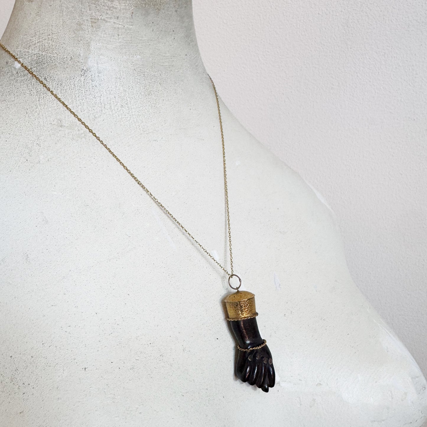 Large Vintage Wood Figa Hand Amulet, Gold Tone Metal Mount & Nails, Good Luck Charm, Afro Brazilian Protection Talisman, Figa Charm