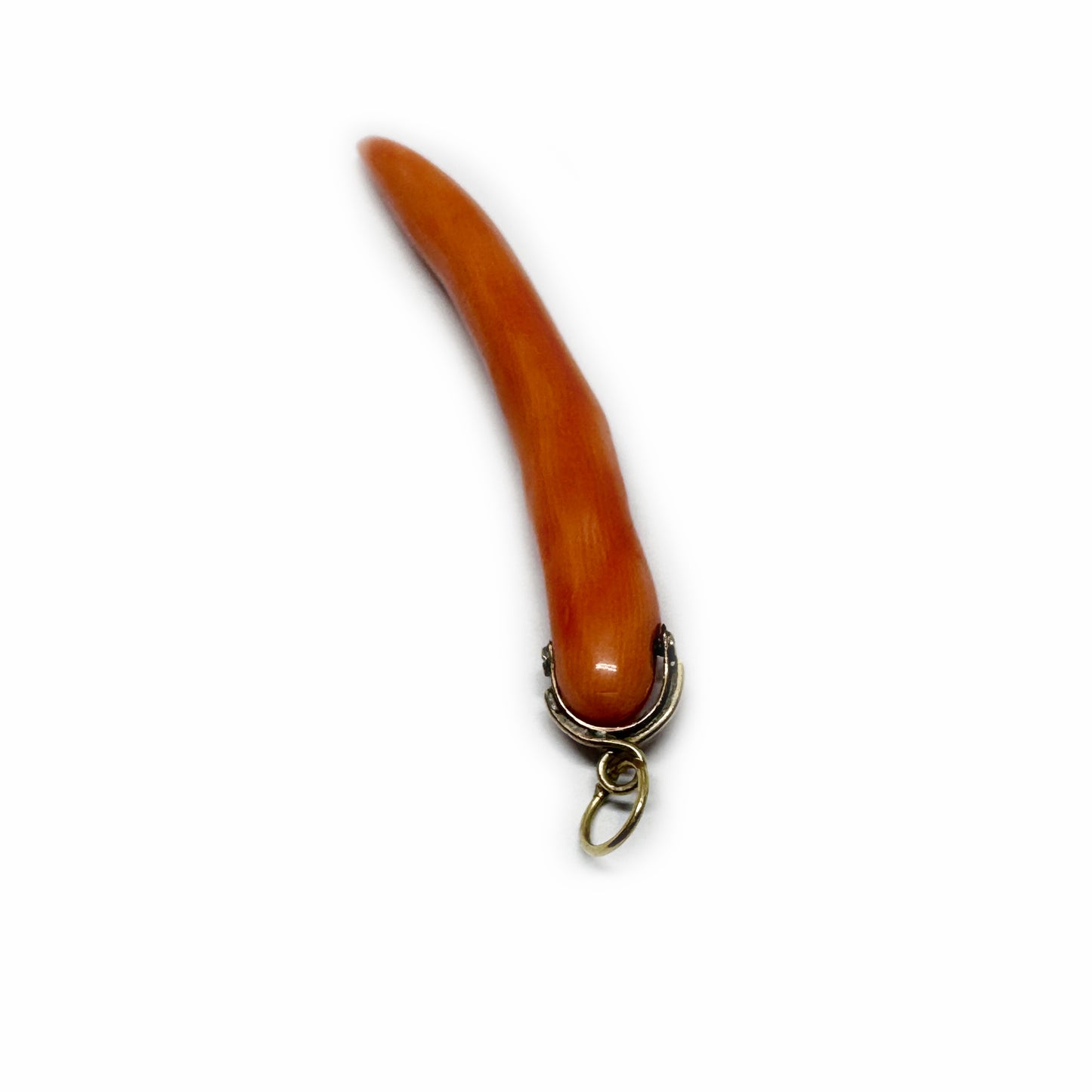 Antique 18k Gold Large Coral Horn Pendant, 18 ct Gold Amulet, Mediterranean Coral, Natural Coral, Jewelry, Cornicello, Evil Eye, Corno Charm