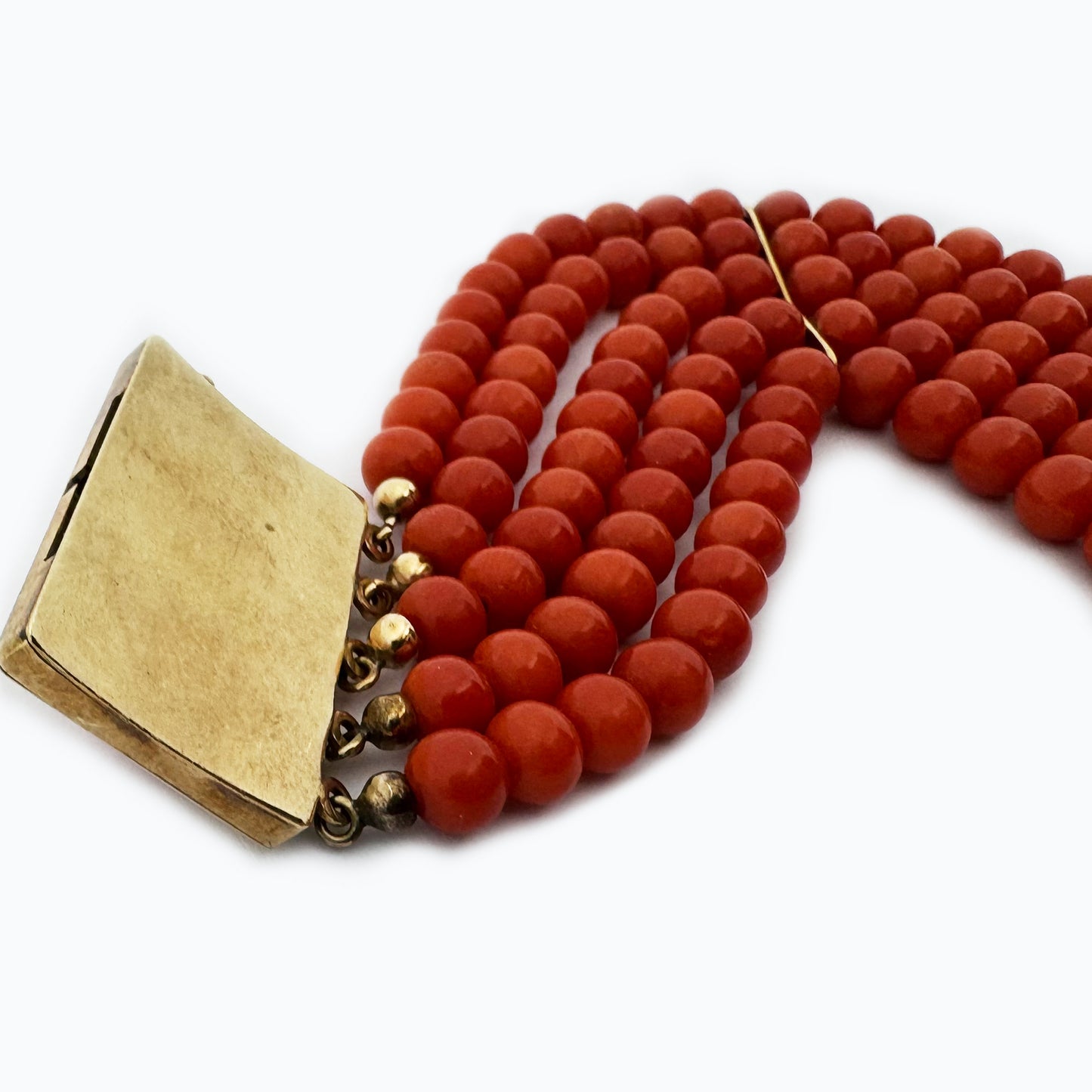 Vintage 14k Gol Coral Bracelet, 4-strand red  Natural Mediterranean Coral  beads  Italian Jewelry