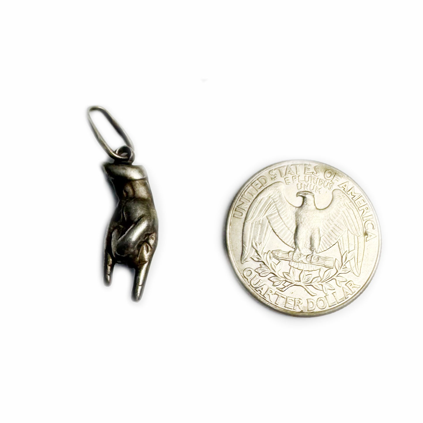 Antique Silver Horned Hand, Mano Cornuto Amulet, Victorian Lucky Charm, Protective Figa Pendant, Rare Evil Eye Talisman, Sign of Horn