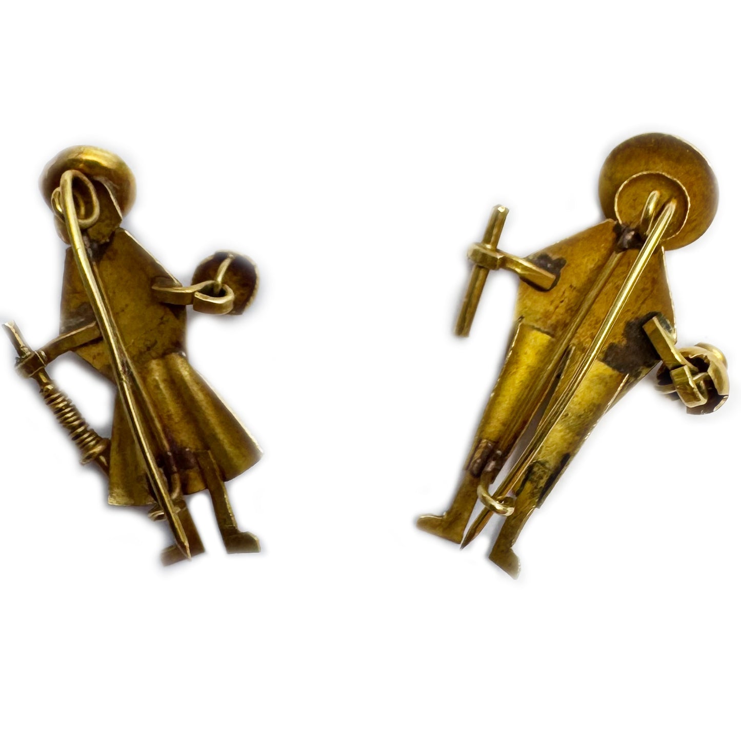 Antique 18k Gold Brooch Pair,  Peruvian Peasant Couple Pins, 18 ct Solid Gold Ethnic Jewellery, Folk Charm c.1900s, South America Treasure