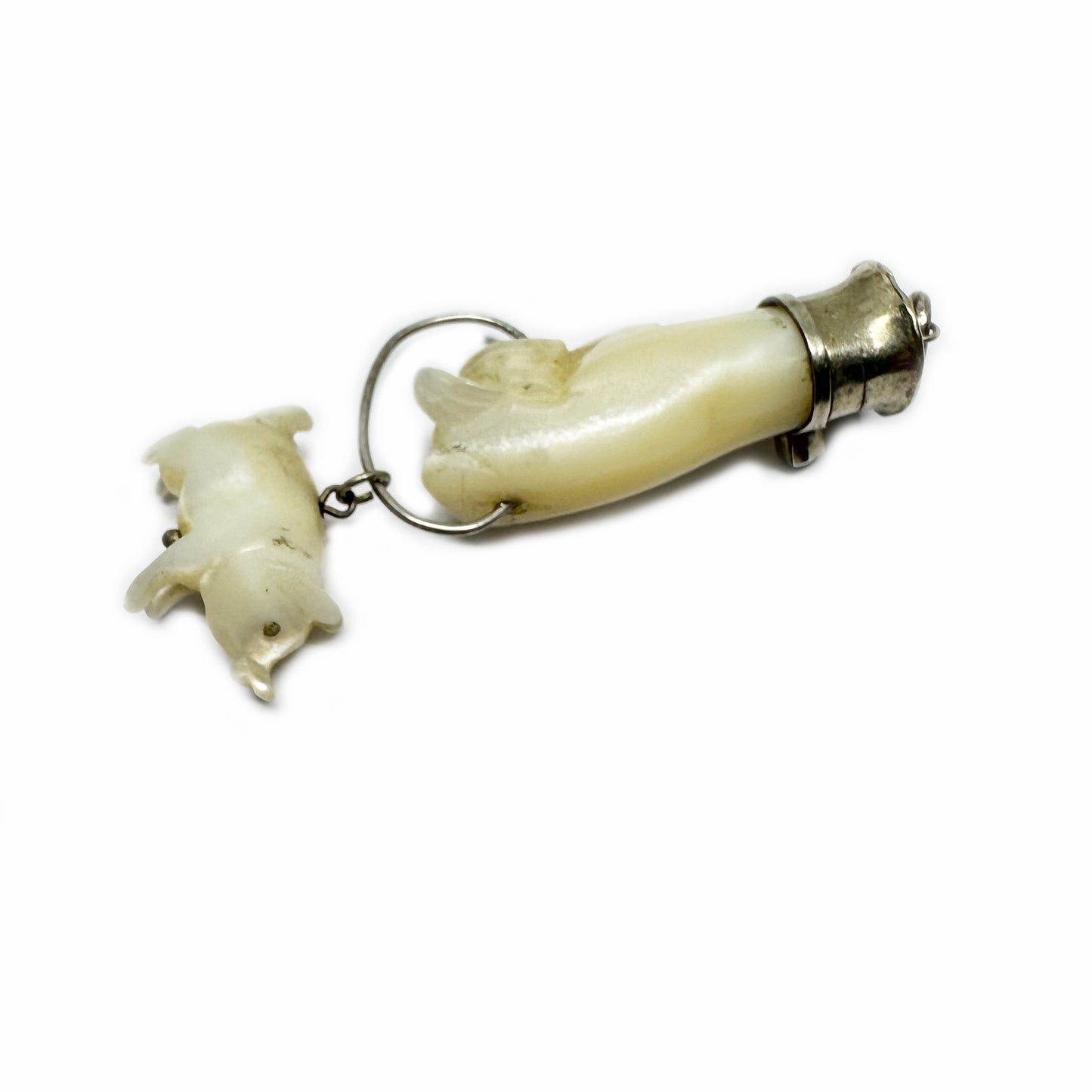 Antique Figa, Carved Mother Of Pearl, Mano Fico, Lucky Charm, Silver Victorian Fist, Hand Pendant, Amulet, Figa Charm, Mano Figa