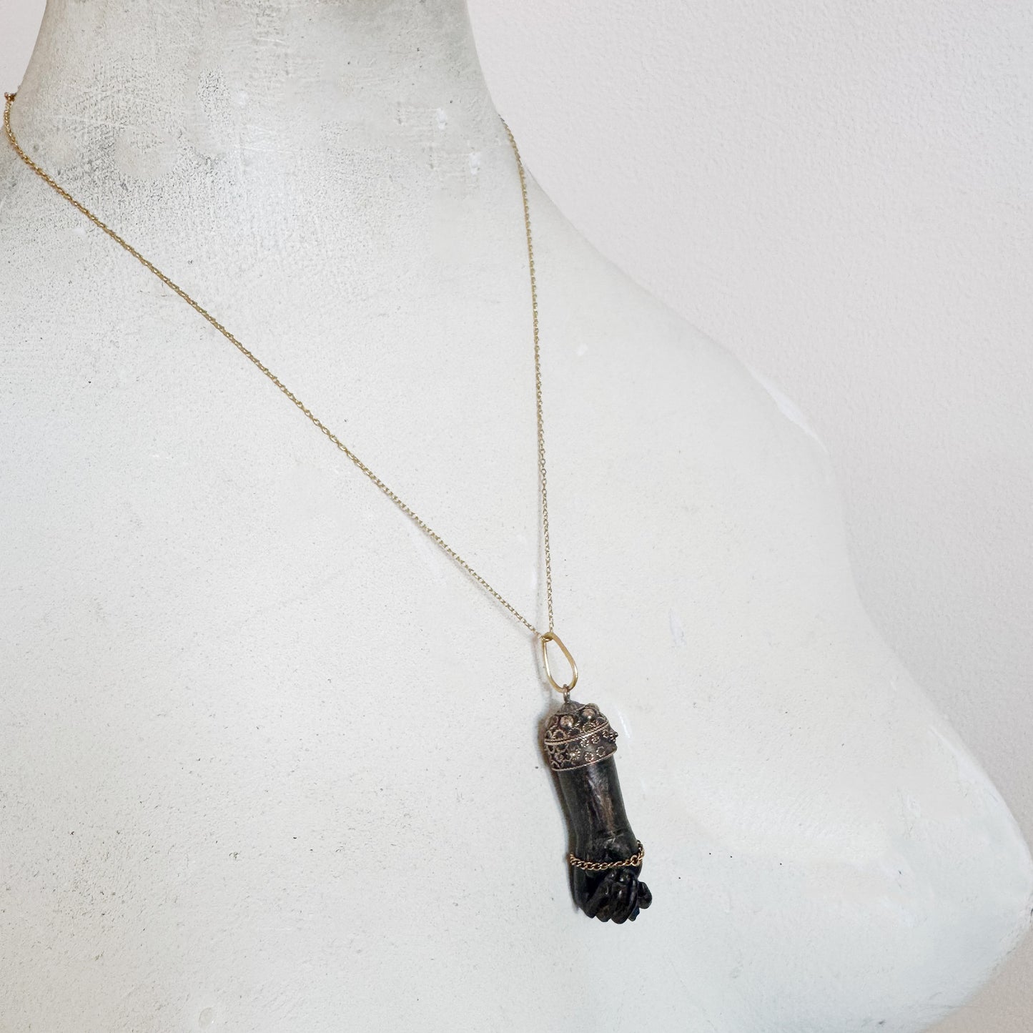 Antique 18k Figa Hand, Victorian Stained Horn Pendant, Large Lucky Charm, 1800s Figa, Mano Fico, Figa Charm, Amulet, Hand Charm, Evil Eye