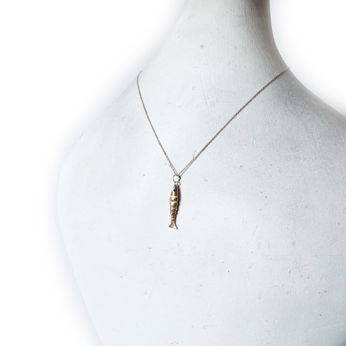 Vintage 18K Gold Articulated Fish Pendant, Moving Fish Charm, Mid Century Nautical Jewellery, 18ct Gold Marine Pendant