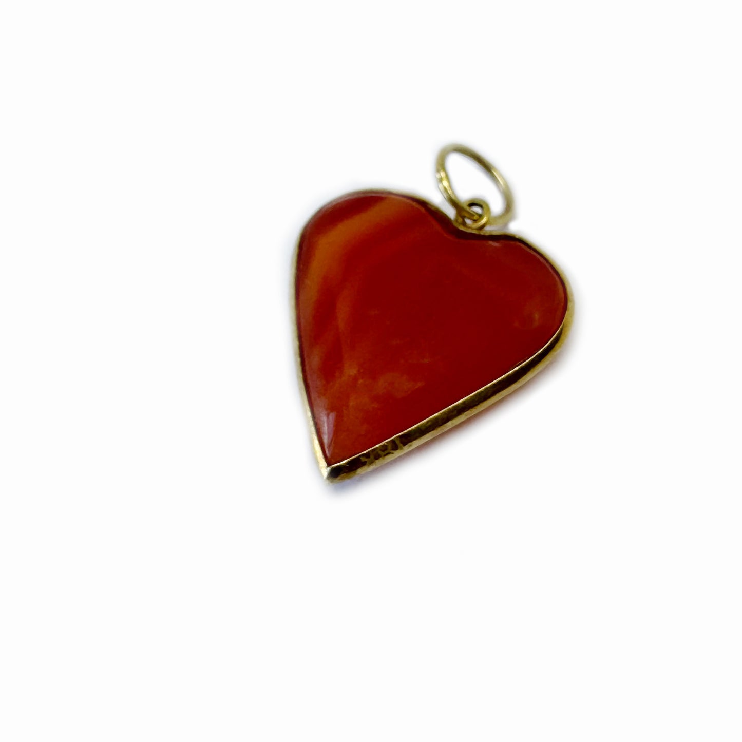 Vintage 18k Gold Carnelian Heart Pendant, Natural Gemstone Jewelry, Antique Gift, Unique Valentines, Agate Charm, Original 1960s