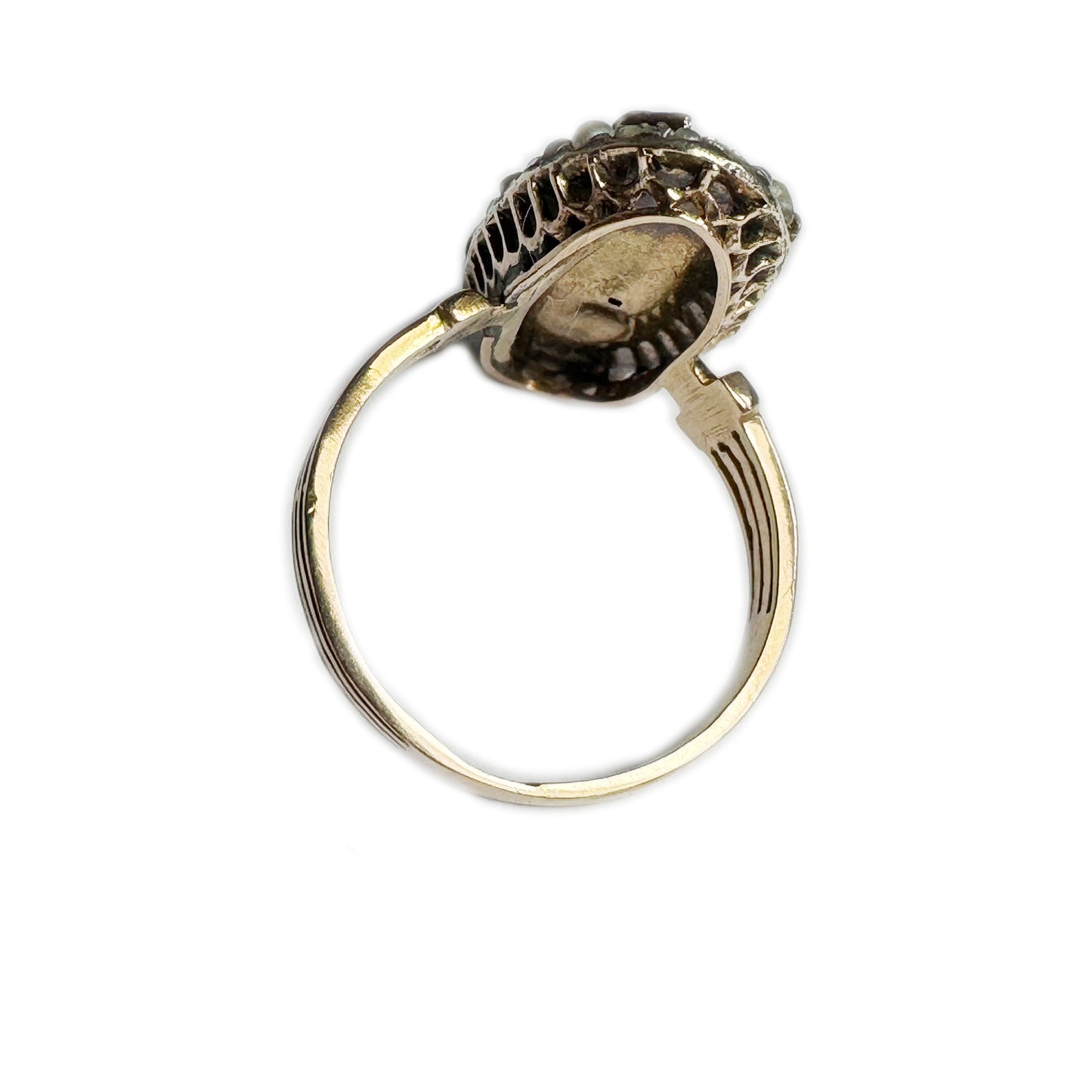 Antique 18K Gold Ring, Pearl & Turquoise Navette Ring, Uncleaned Victorian Era Jewellery , Size US 5 / UK J , 3.9 grams, 19th Century Ring