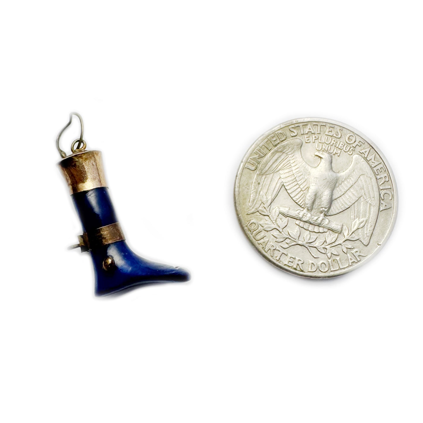Antique Blue Leg Pendant, 1920s Ex Voto, Bakelite Leg Charm, Gold Plated, Anatomy, Leg Pendant, Figa Charm, Foot Charm, Figa Charm