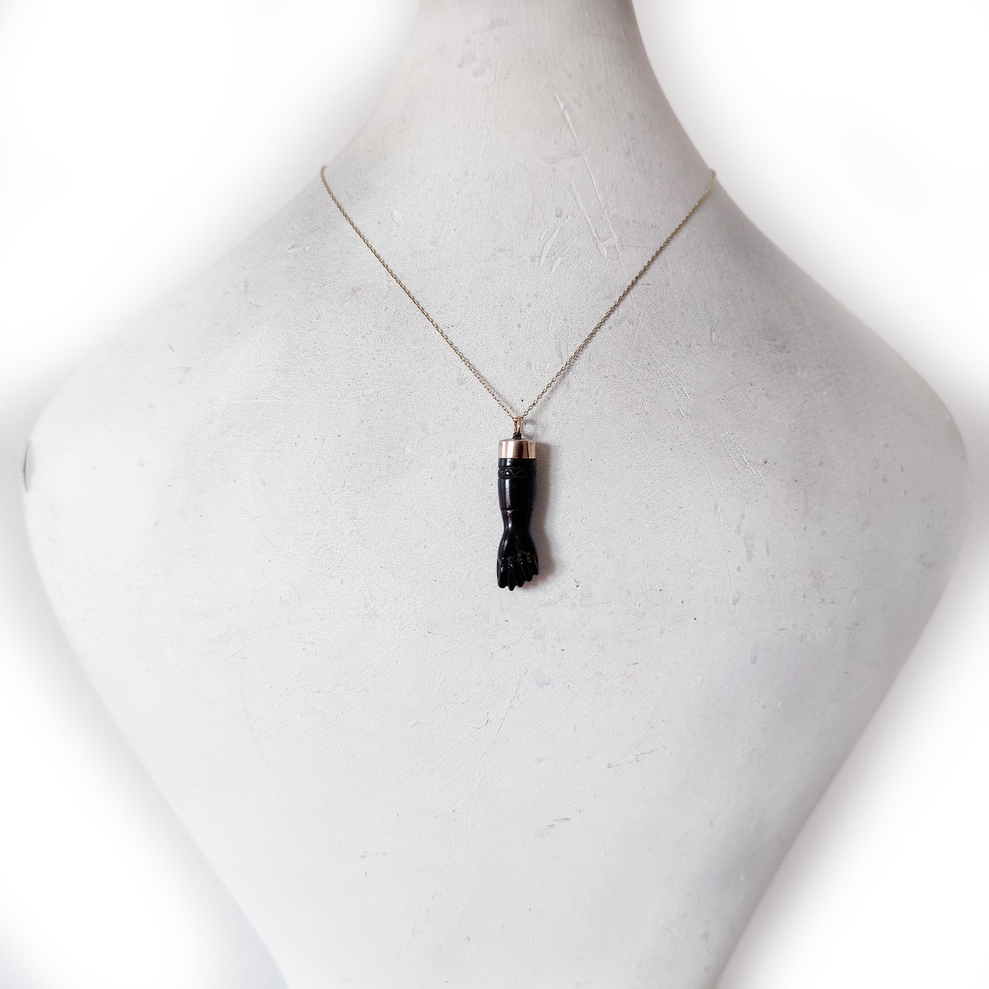 Antique Victorian Jet Figa Pendant, 9ct Gold Mano Fico Charm, Black Fist Hand Amulet, Mourning Jewellery, Lucky Talisman
