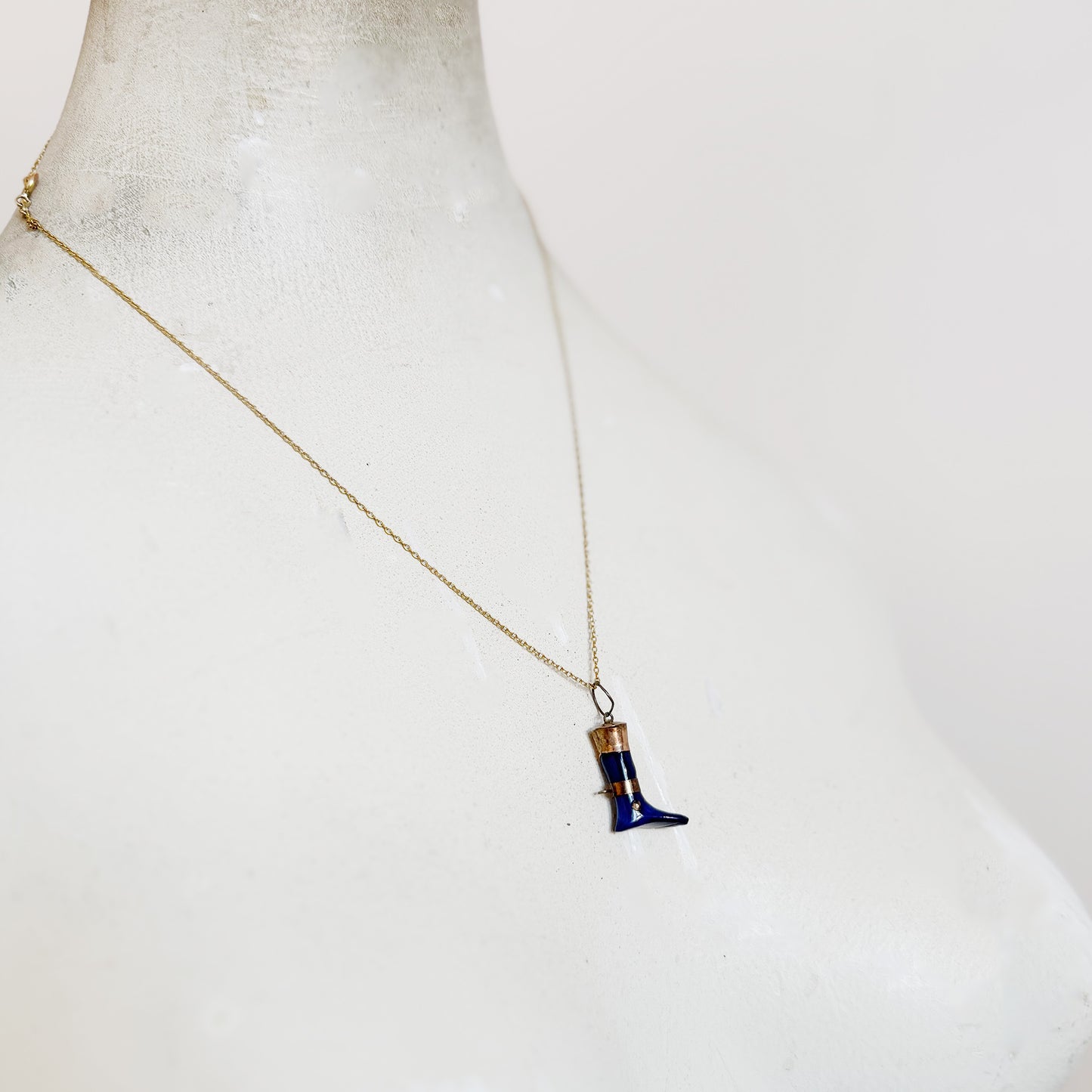 Antique Blue Leg Pendant, 1920s Ex Voto, Bakelite Leg Charm, Gold Plated, Anatomy, Leg Pendant, Figa Charm, Foot Charm, Figa Charm