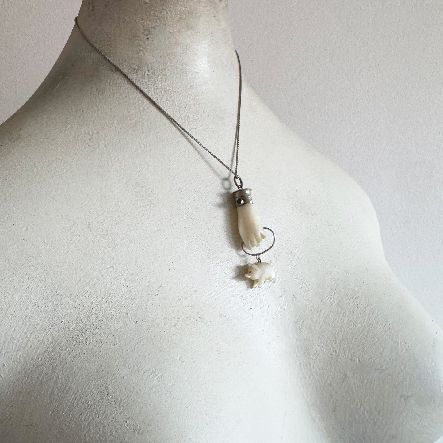 Antique Figa, Carved Mother Of Pearl, Mano Fico, Lucky Charm, Silver Victorian Fist, Hand Pendant, Amulet, Figa Charm, Mano Figa