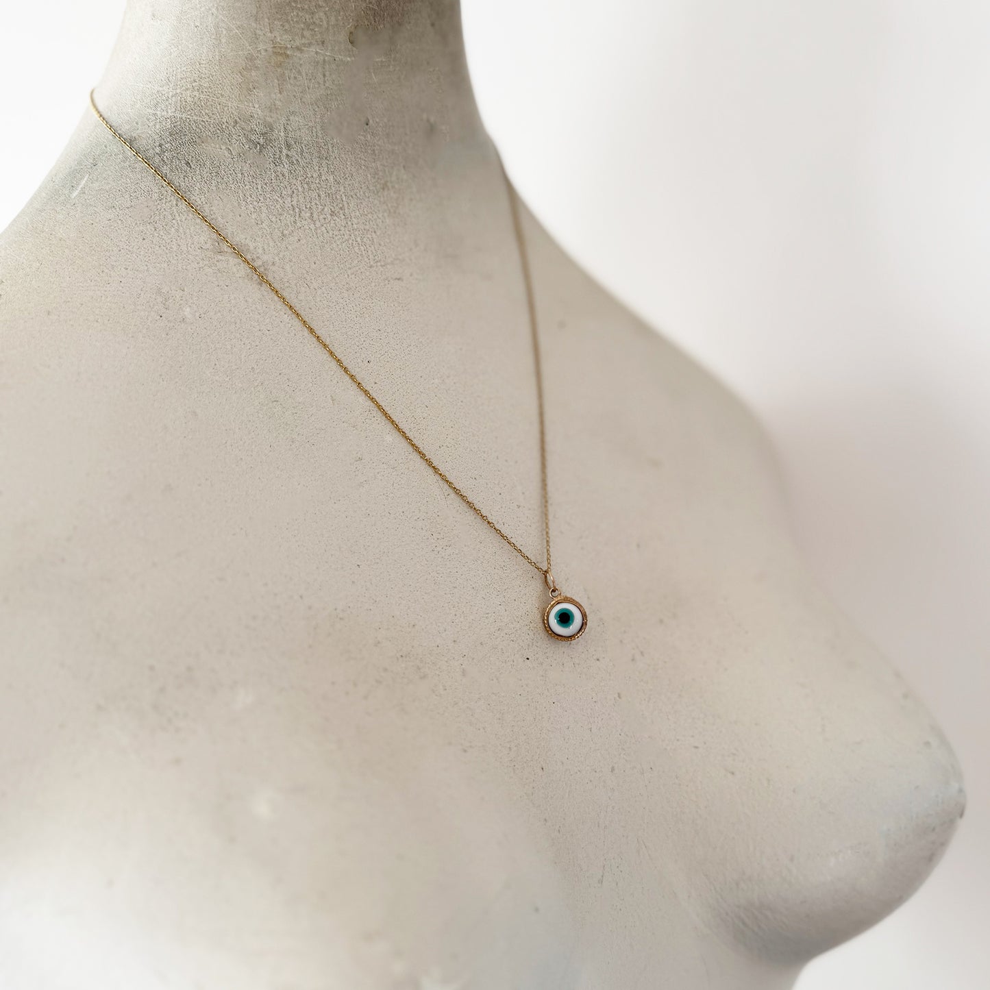 Vintage 14k Gold Evil Eye Charm Pendant, Glass Protection Amulet, 1950s Gold Talisman, Rare Evil Eye Fob for Luck, 14 ct Gold Charm