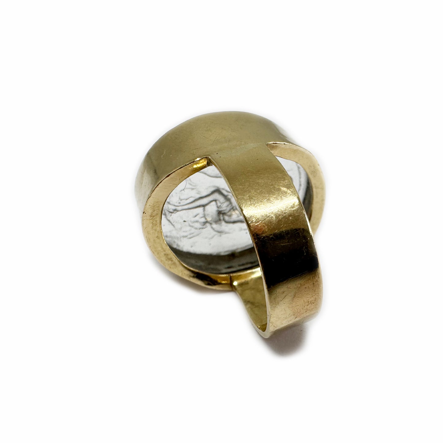 Antique 10k Gold Glass Intaglio Ring, Heracles Signet Ring, Hercules Seal Signet Ring, Victorian Engraved, Nemean Lion, Greek Hero Jewelry