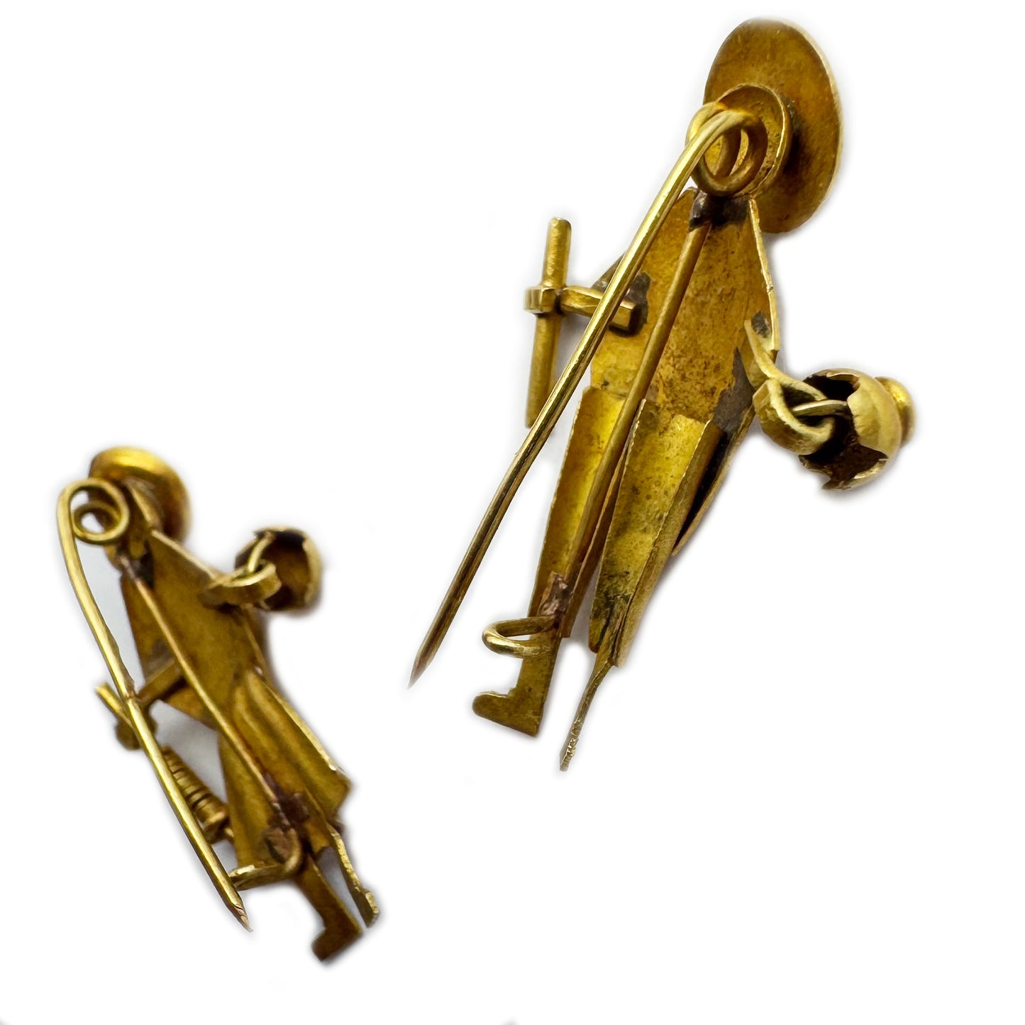 Antique 18k Gold Brooch Pair,  Peruvian Peasant Couple Pins, 18 ct Solid Gold Ethnic Jewellery, Folk Charm c.1900s, South America Treasure