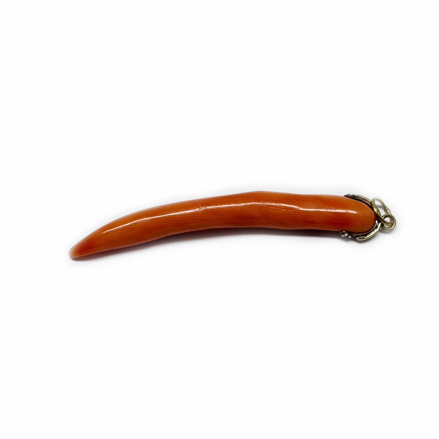 Antique 18k Gold Large Coral Horn Pendant, 18 ct Gold Amulet, Mediterranean Coral, Natural Coral, Jewelry, Cornicello, Evil Eye, Corno Charm