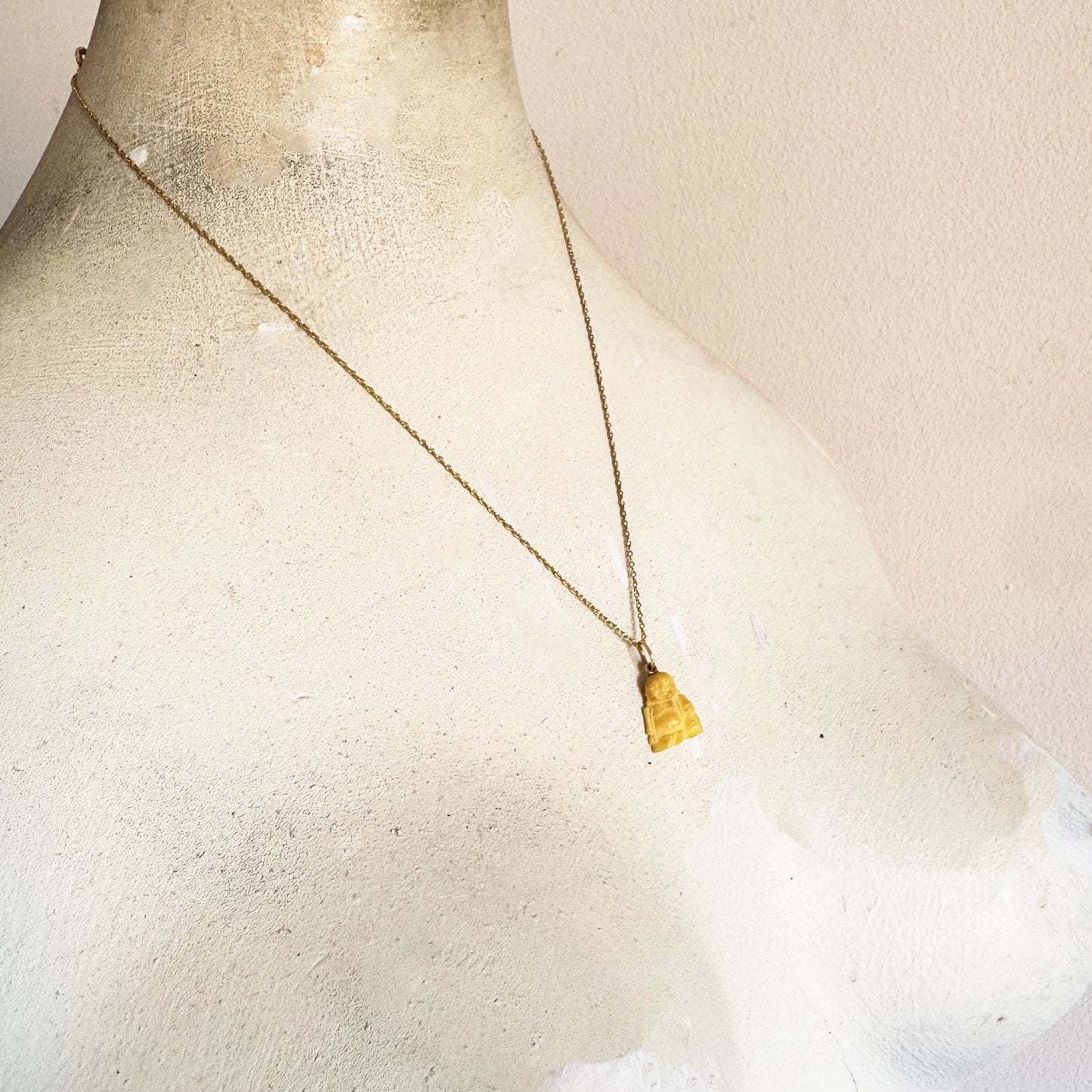 Vintage 18k Bone Laughing Buddha, Carved Bone Buddha Gold Charm, 18 ct Gold Buddha Pendant, Midcentury Coral 18 ct Charm