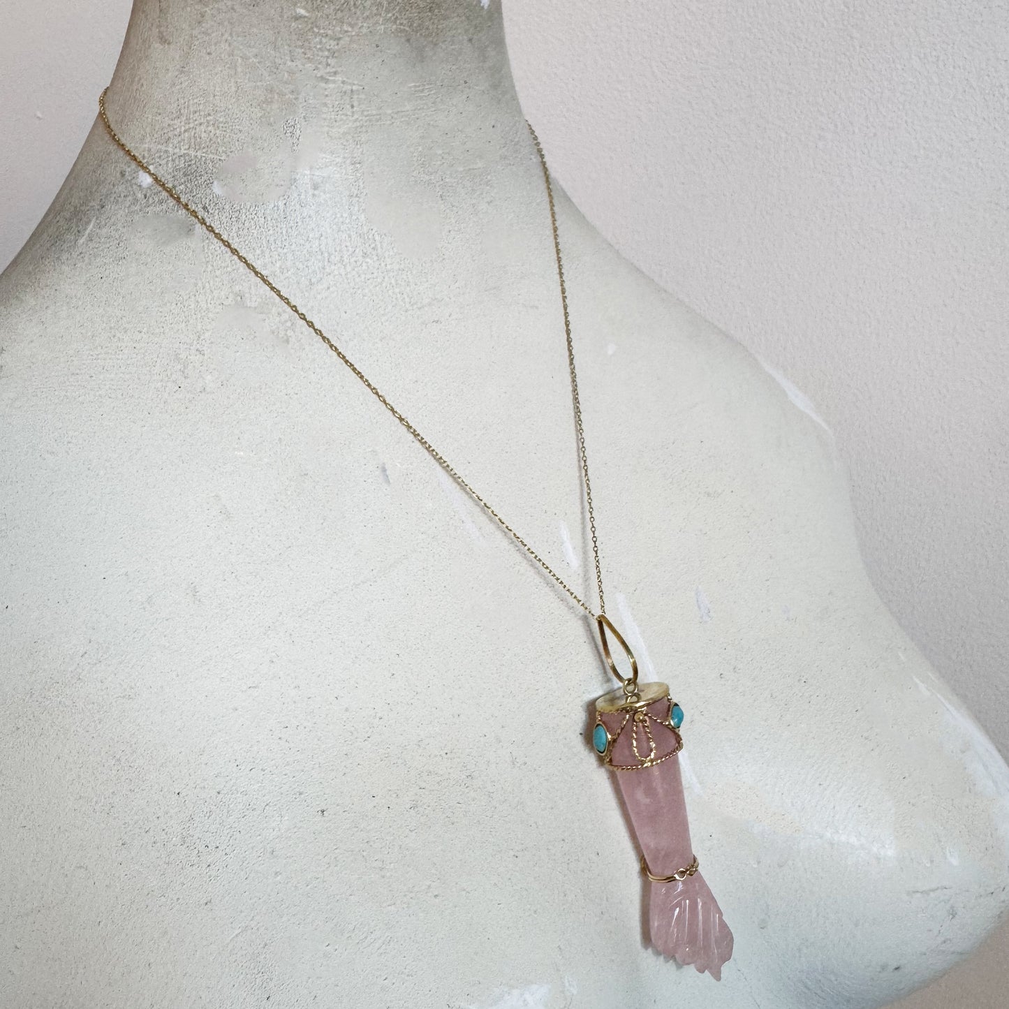 Vintage 18k Gold Figa, Crystal Figa, 1960s, Pink Quartz Mano Fico, Evil Eye, Solid 18ct Gold, Turquoise, Gift For Her, Mano Figa, Figa Charm