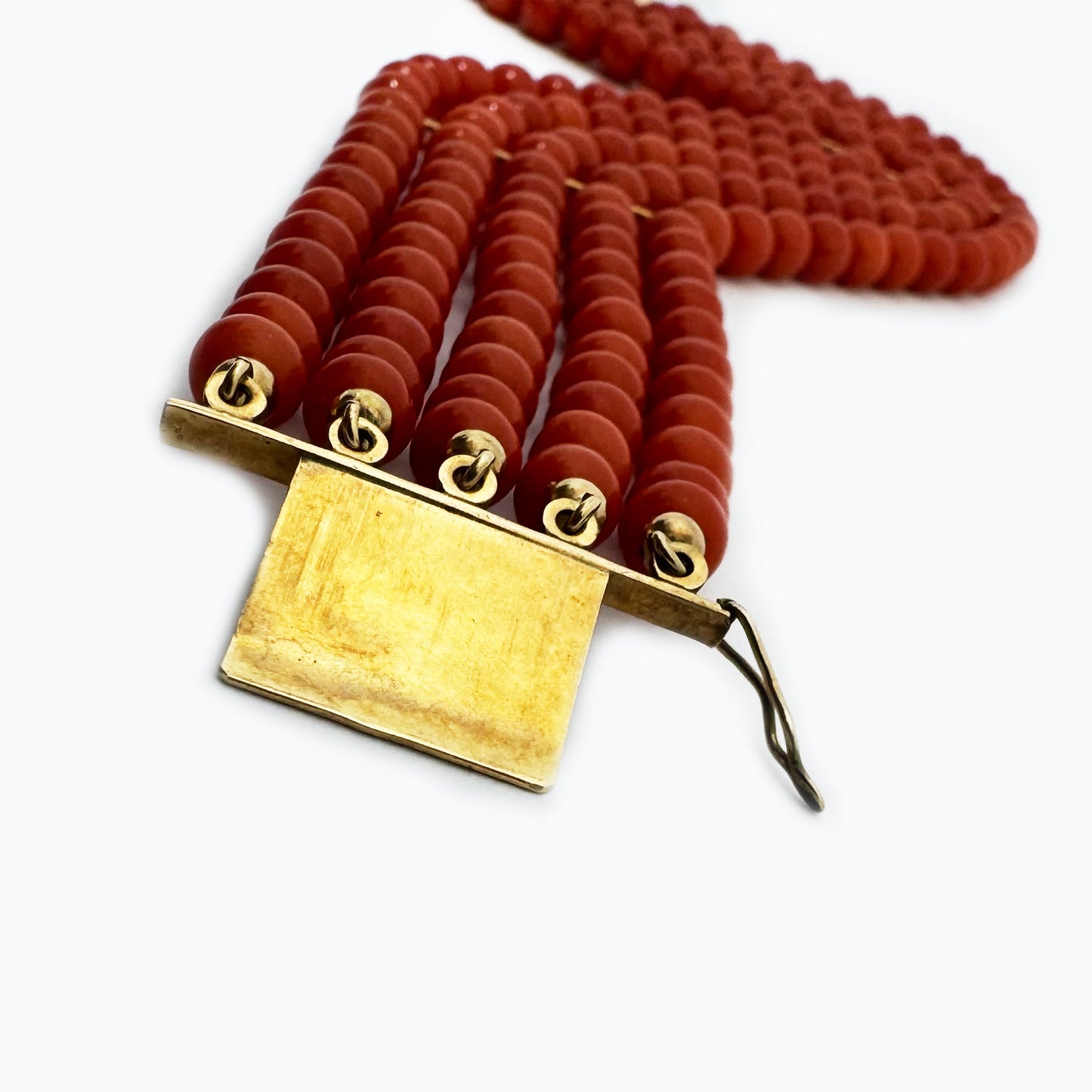 Vintage 14k Gol Coral Bracelet, 4-strand red  Natural Mediterranean Coral  beads  Italian Jewelry