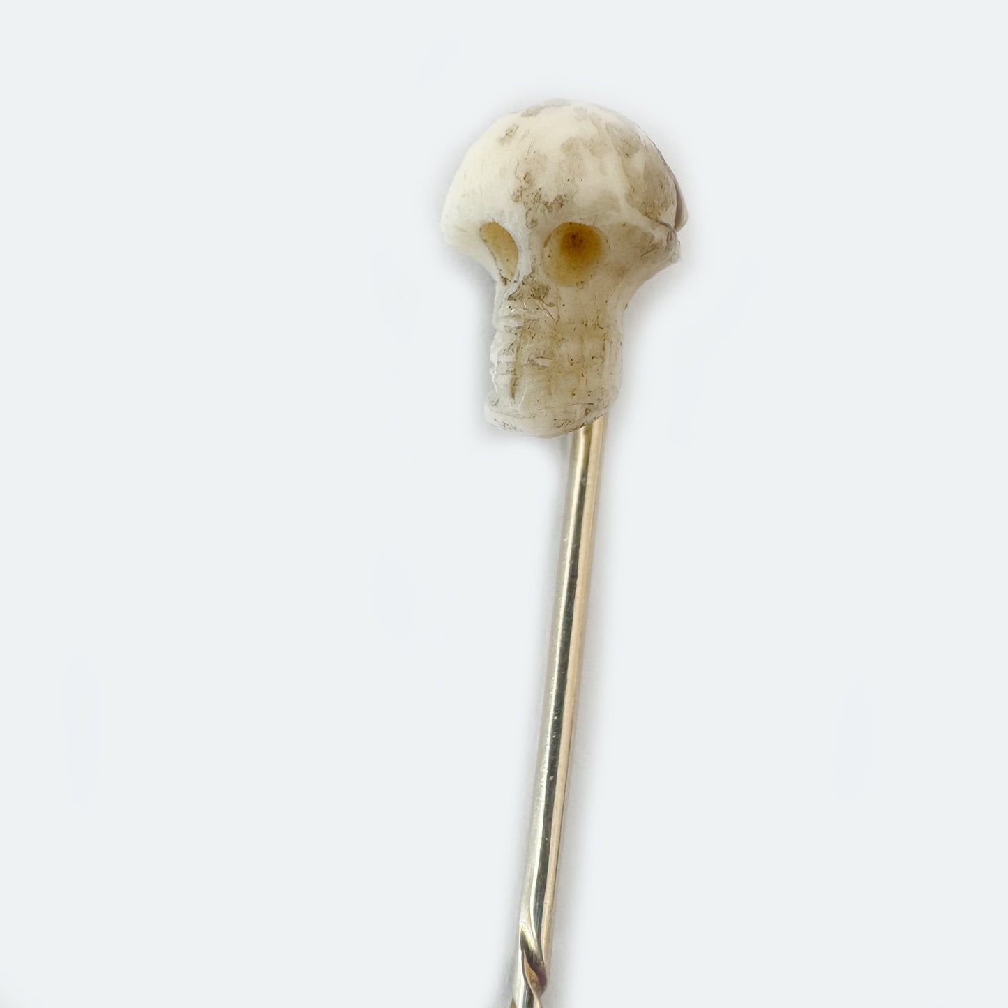 Antique 9k Gold Skull Stick Pin, Victorian Memento Mori Pin, 9 ct Gold Carved Bone Skull Cravat StickPin, 1800s Lapel, 19th Century Tie Pin