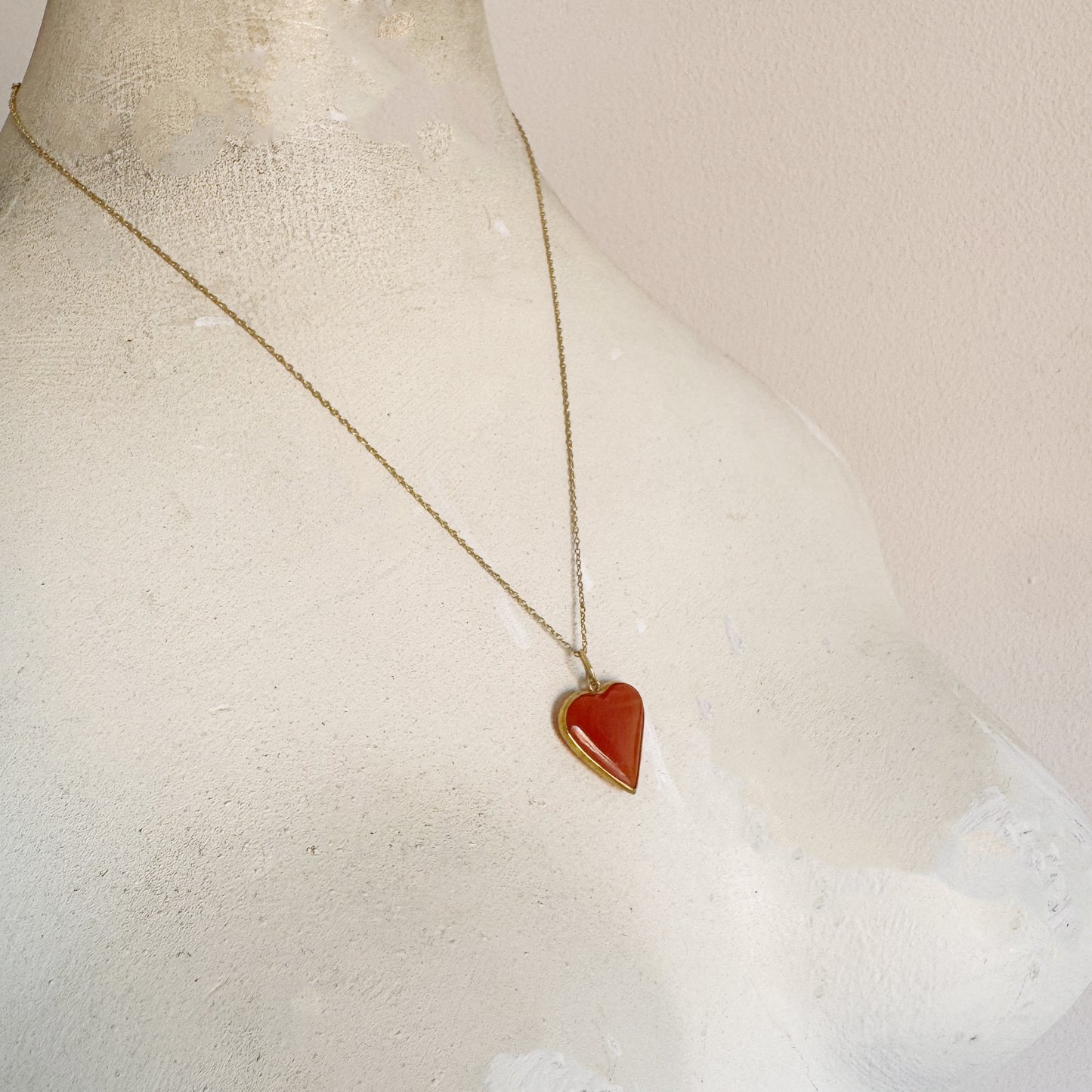 Vintage 18k Gold Carnelian Heart Pendant, Natural Gemstone Jewelry, Antique Gift, Unique Valentines, Agate Charm, Original 1960s