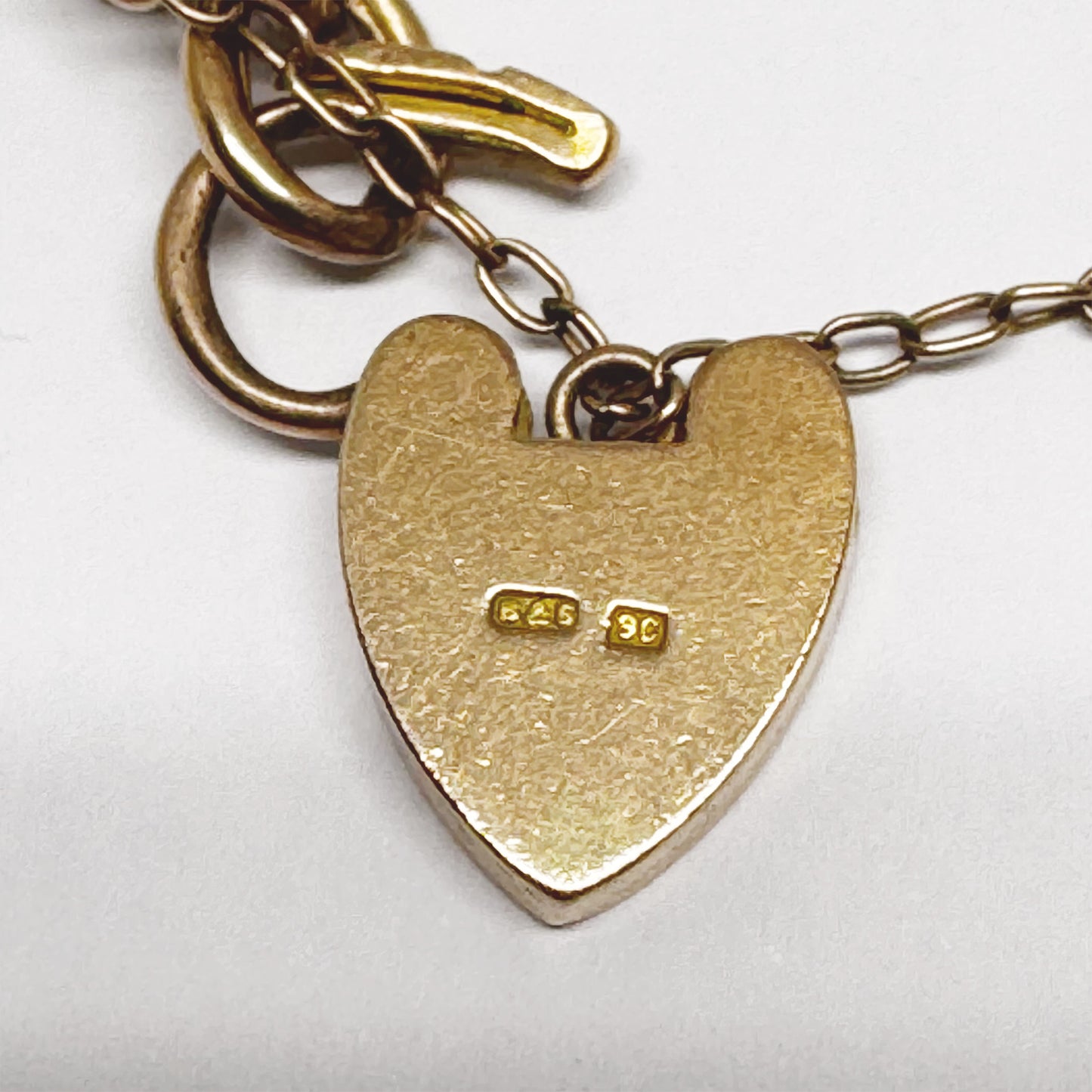 Victorian 9k Rose Gold Curb Link Heart Bracelet, 9 ct Gold Chain Bracelet, Heart Clasp, Fancy Curb, 9 ct Gold, 9K Gold Charm Bracelet