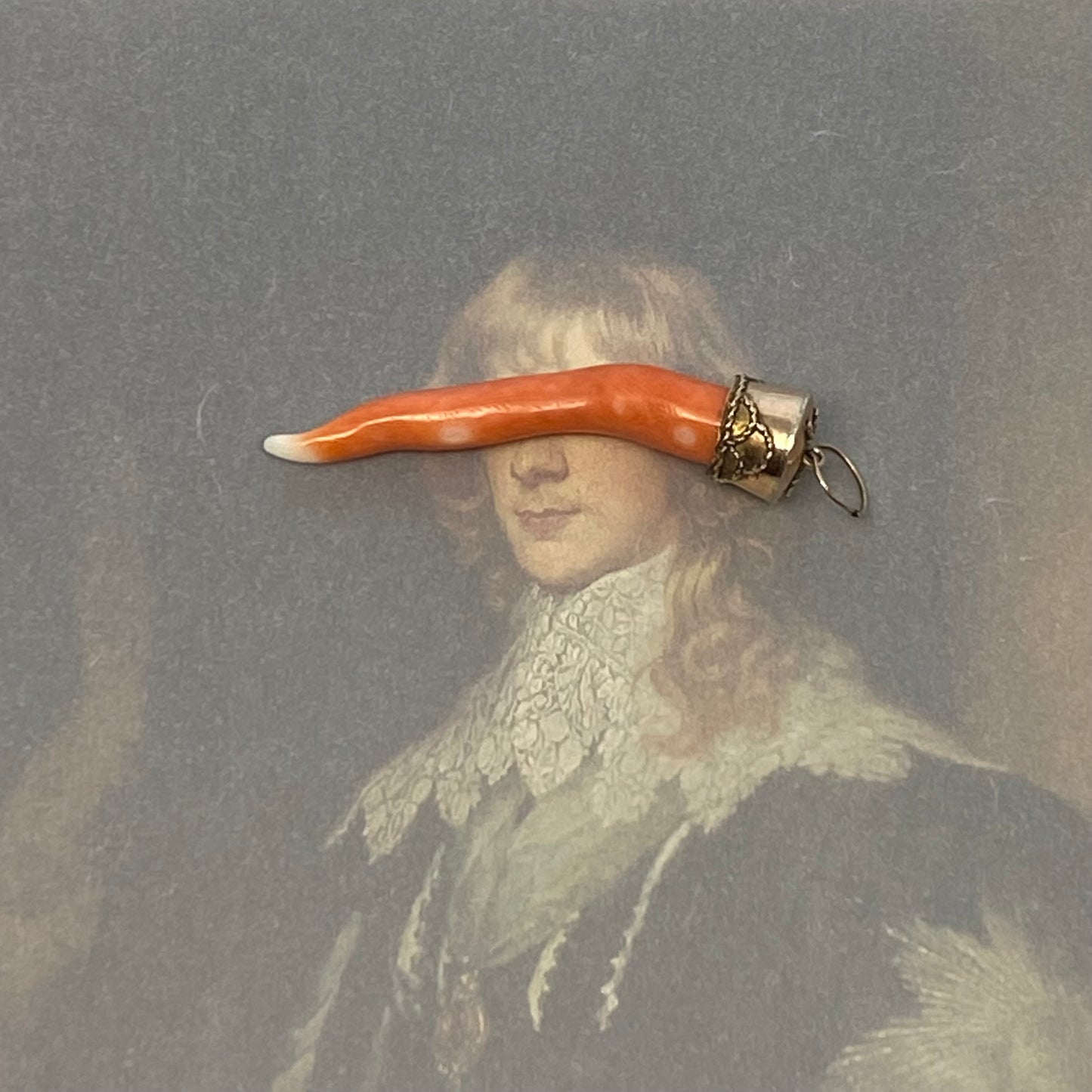 Antique 9k Gold Large Coral Horn Pendant, 9 ct Gold Amulet, Mediterranean Coral, Natural Coral, Jewelry, Cornicello, Evil Eye, Corno Charm