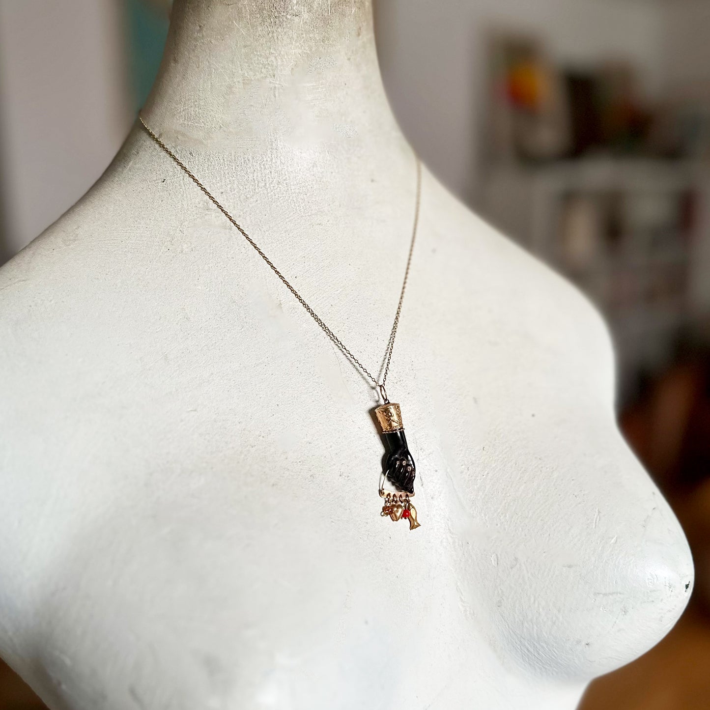 Vintage 16k Gold Figa 1930s, Black, Charms, Figa Charm