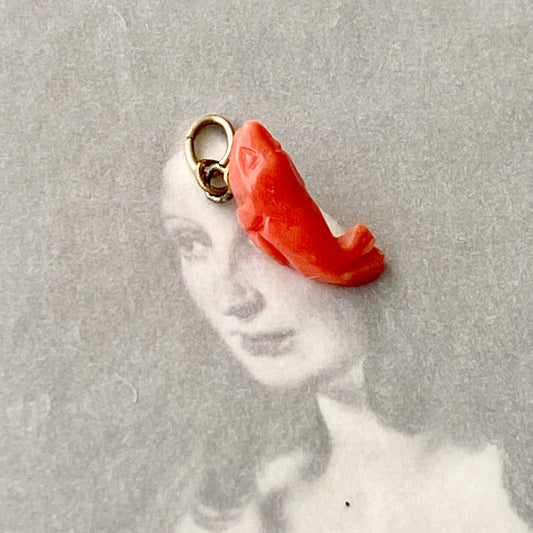 Antique Coral Animal Sea Lion Victorian Pendant