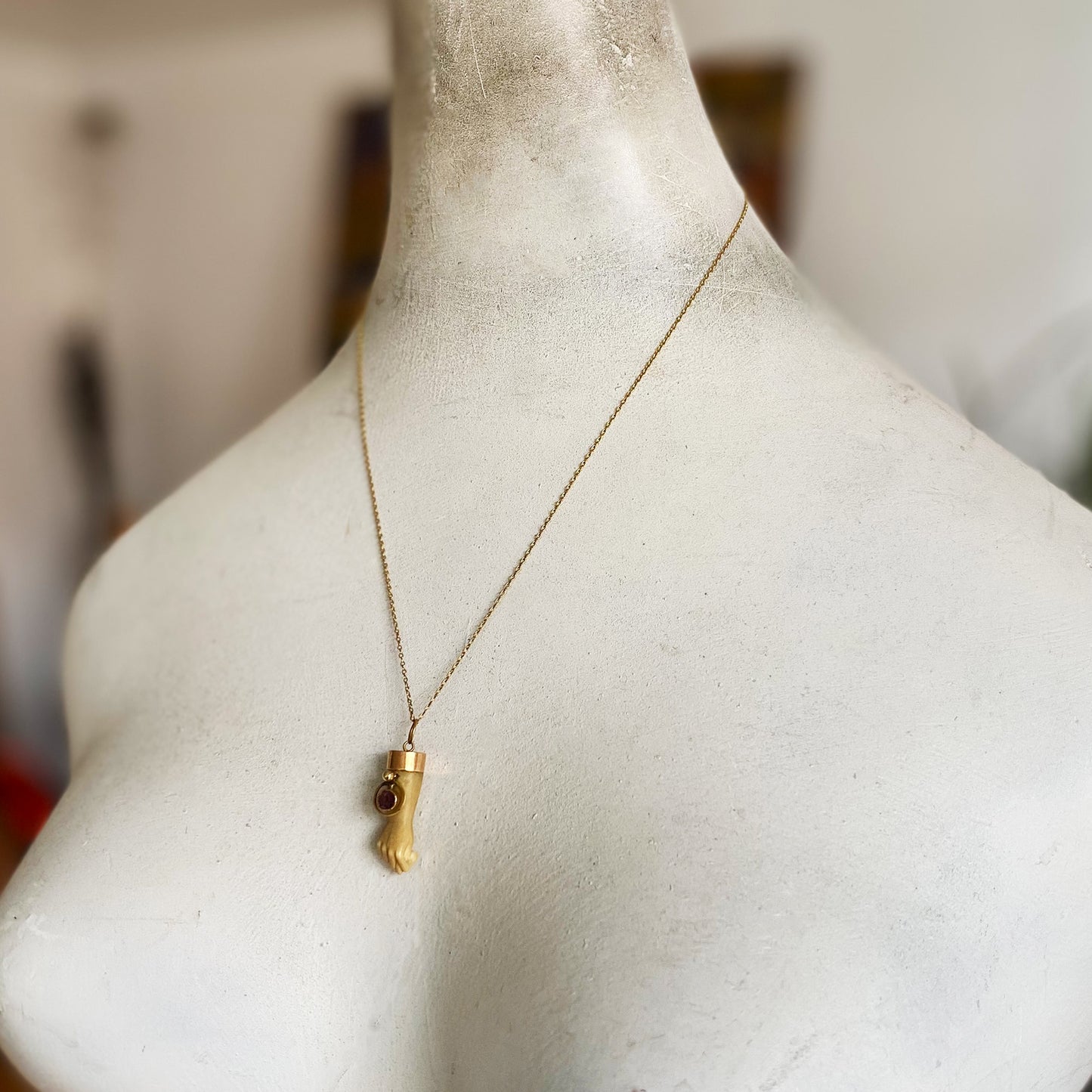 Vintage 14K Gold Resin Bone Tone Figa Charm