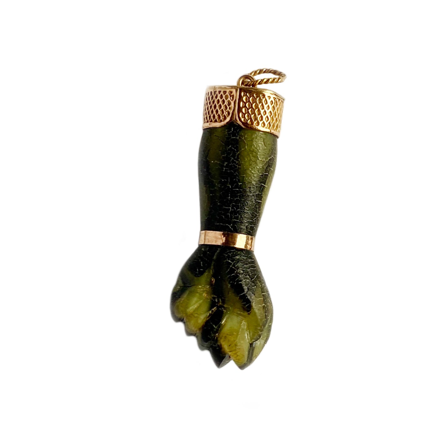 Vintage 9k Gold Green 1960s Resin Figa Charm