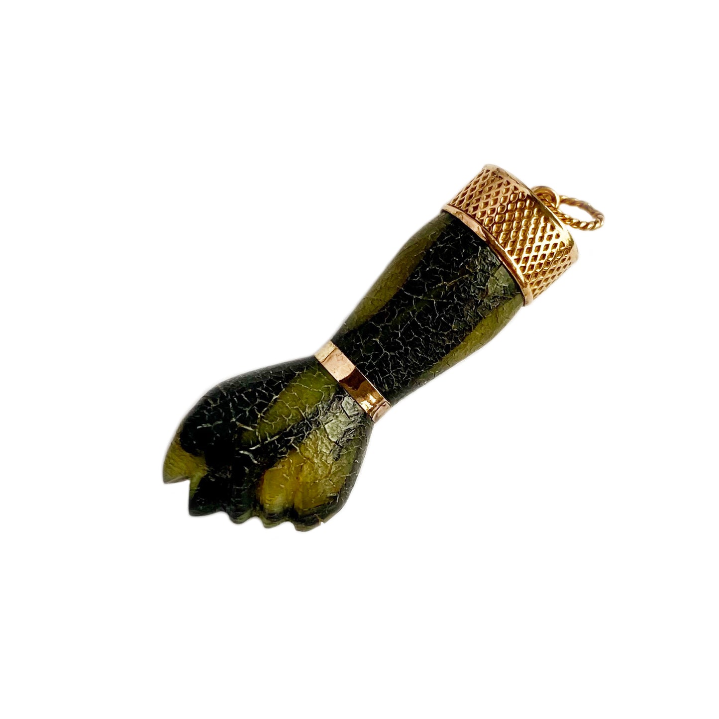 Vintage 9k Gold Green 1960s Resin Figa Charm