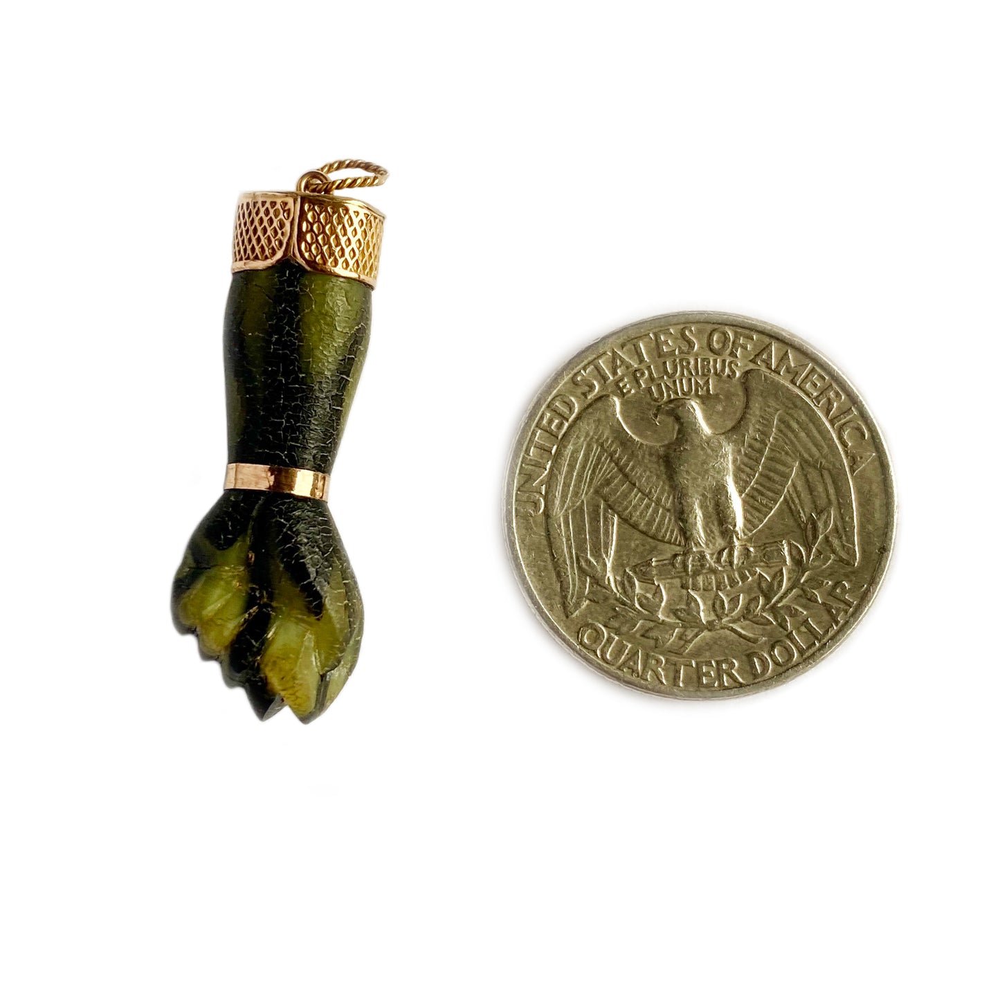 Vintage 9k Gold Green 1960s Resin Figa Charm