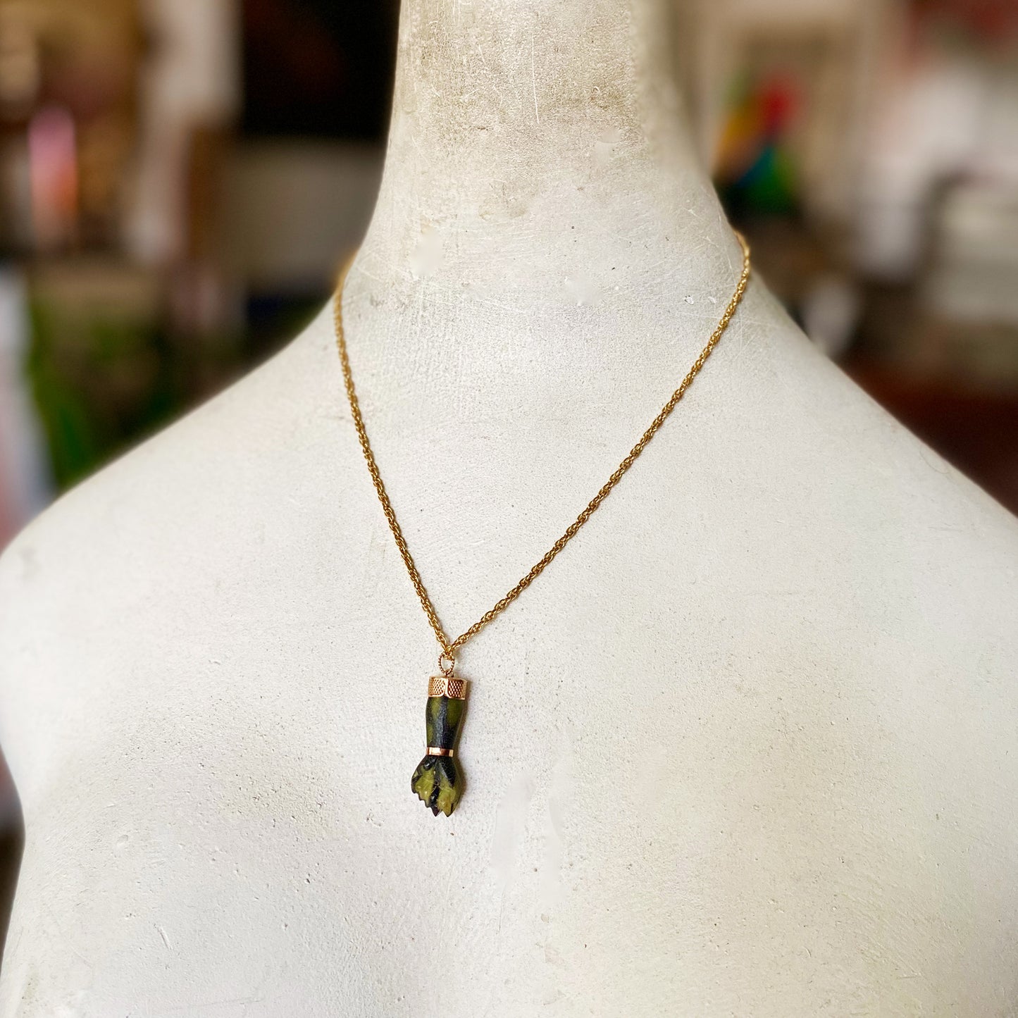 Vintage 9k Gold Green 1960s Resin Figa Charm