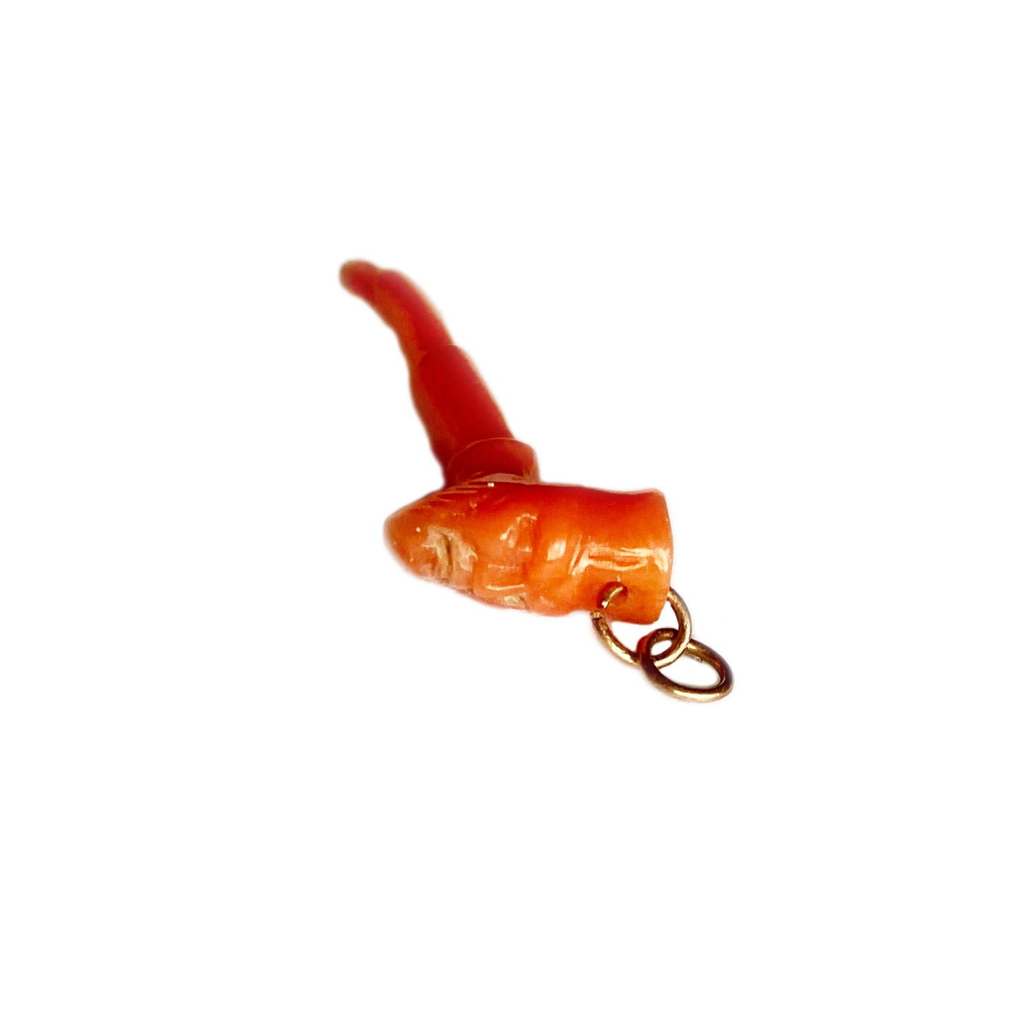 Antique 14k Gold Natural Mediterranean Coral Pipe Pendant